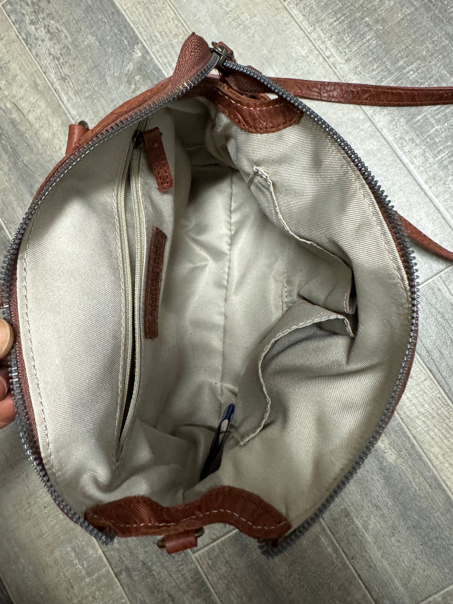 American Leather Co Carrie Dome Satchel Tan Tooled Floral Leather Handbag New
