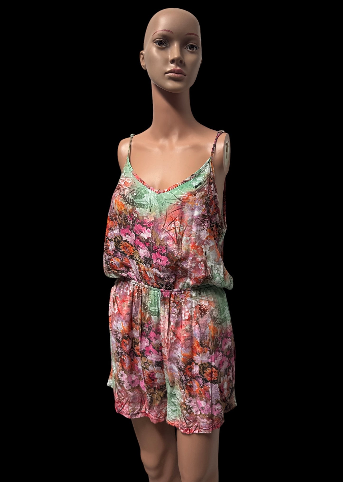 Coldwater Creek Women’s Floral Sleeveless Romper Shorts Size 10 Pink Green Boho