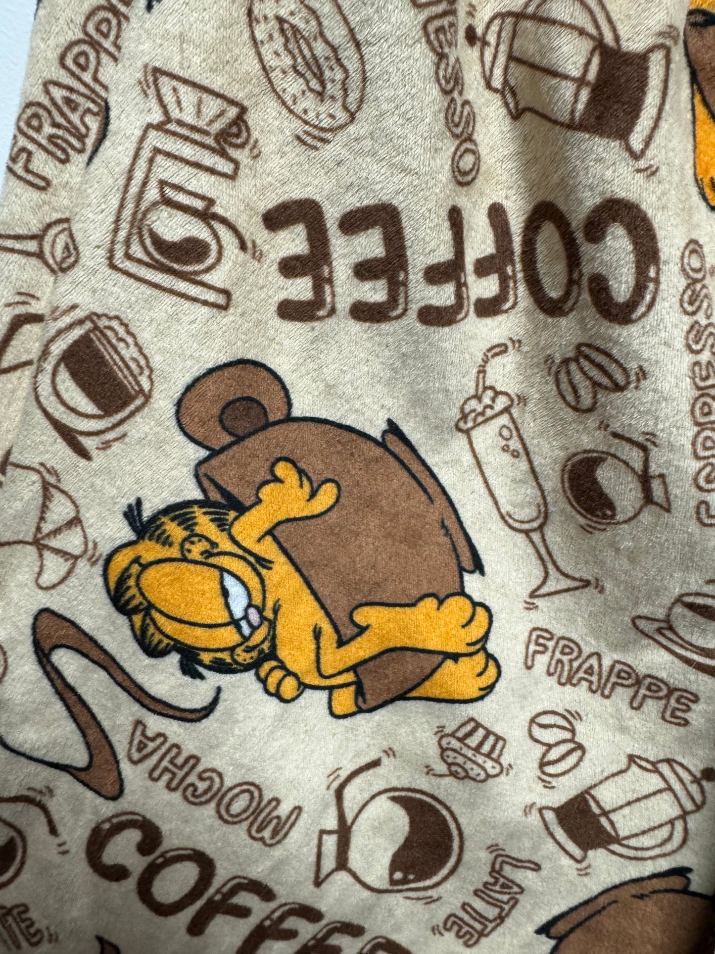 Garfield Coffee Print Jogger Lounge Pajama Pants Beige Brown Comfy Size M