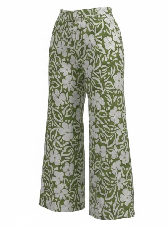 Rachel Zoe Olive White Floral Wide-Leg Pants Women’s XL Relaxed Casual Y2K