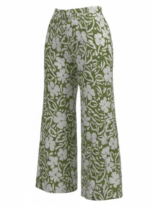 Rachel Zoe Olive White Floral Wide-Leg Pants Women’s XL Relaxed Casual Y2K