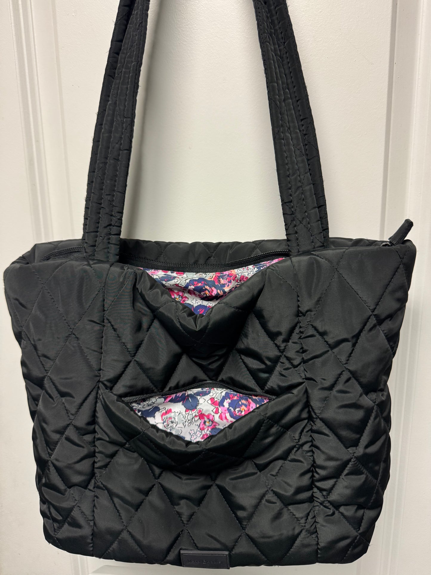 Vera Bradley Original Zip Tote Bag Moonless Night Black Quilted Nylon Medium