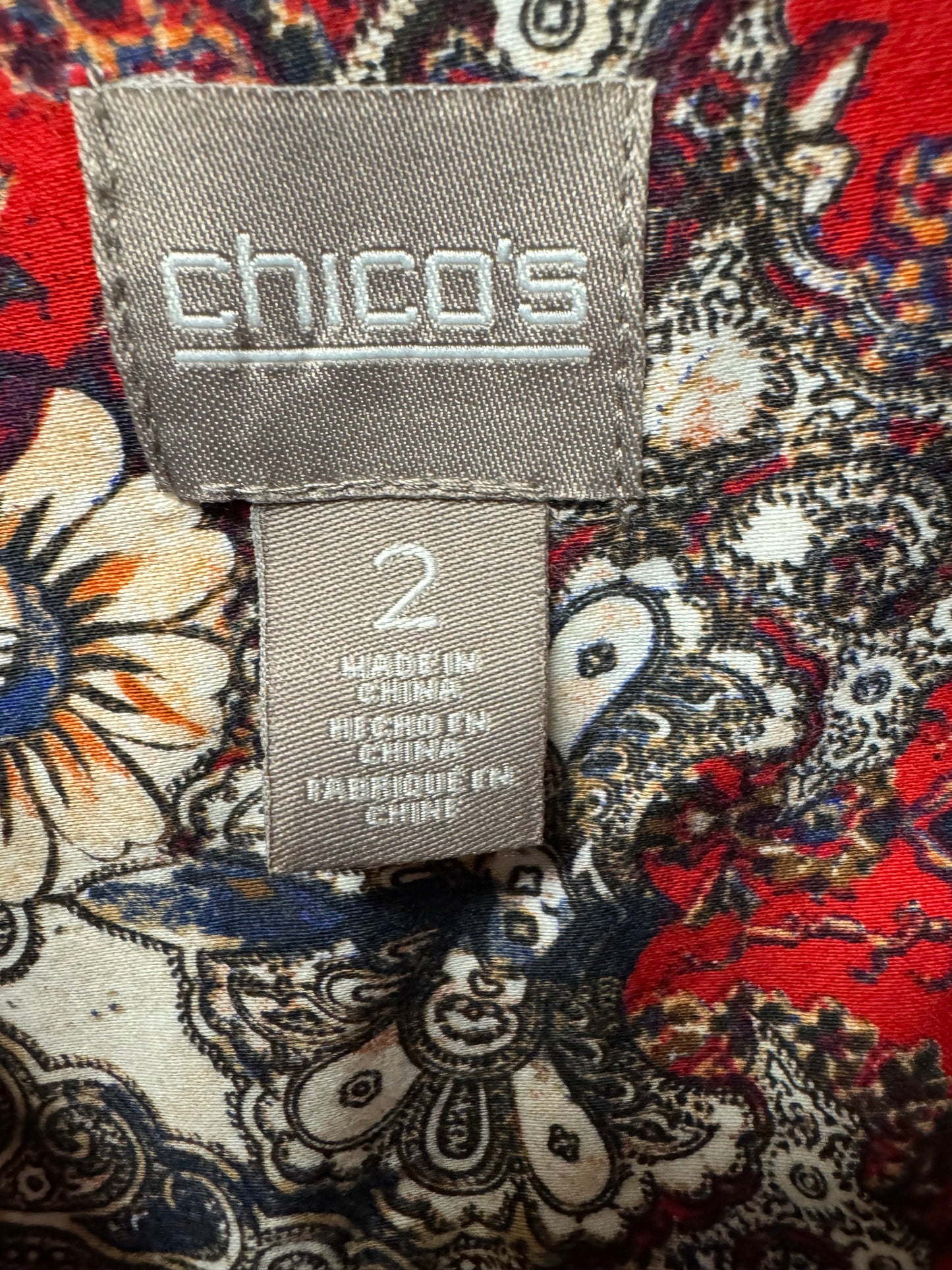 Chico’s US-SZ- 2-(L) Paisley Floral Button-Up Blouse LongSleeve Colorful Women’s