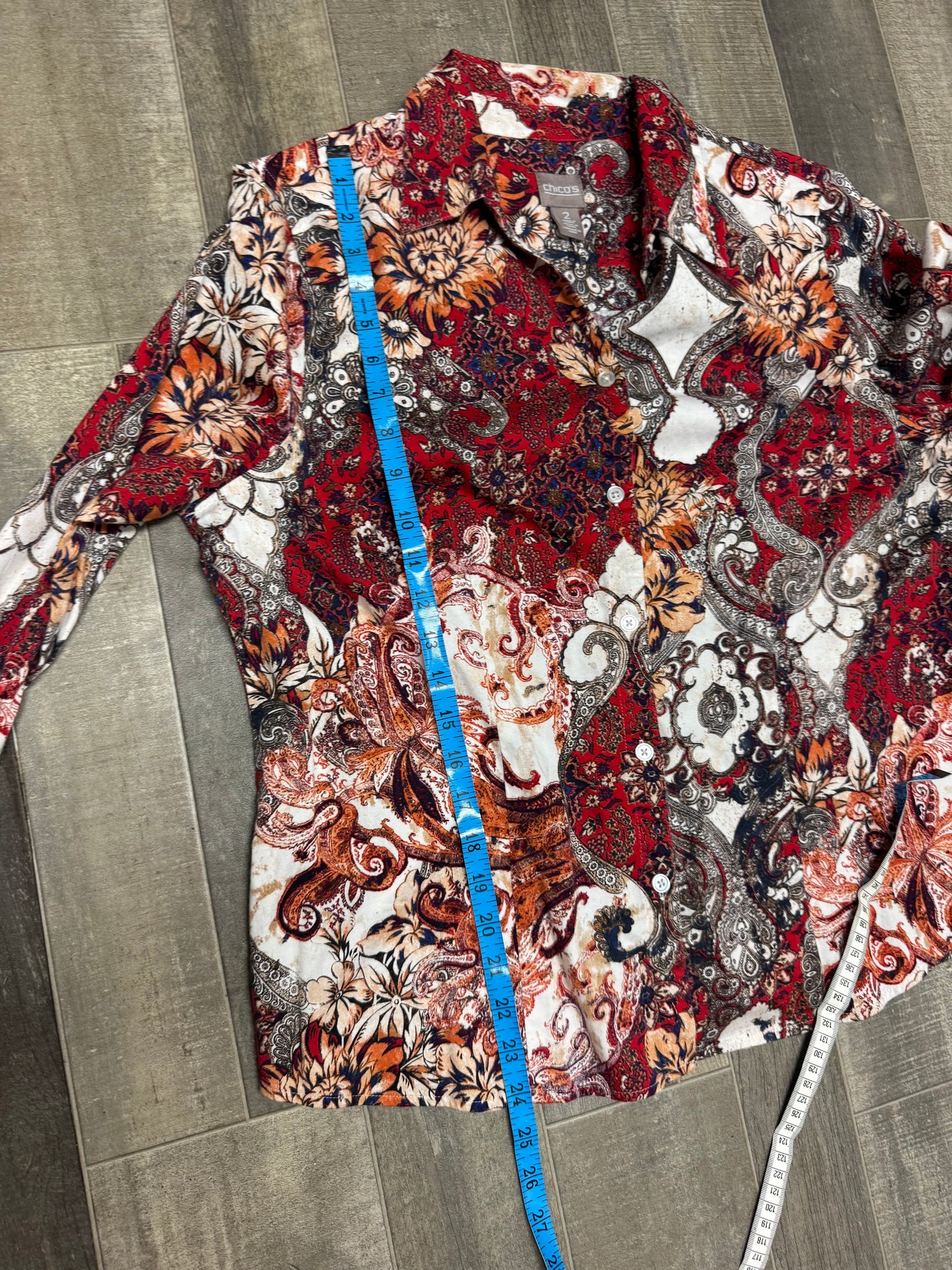 Chico’s US-SZ- 2-(L) Paisley Floral Button-Up Blouse LongSleeve Colorful Women’s
