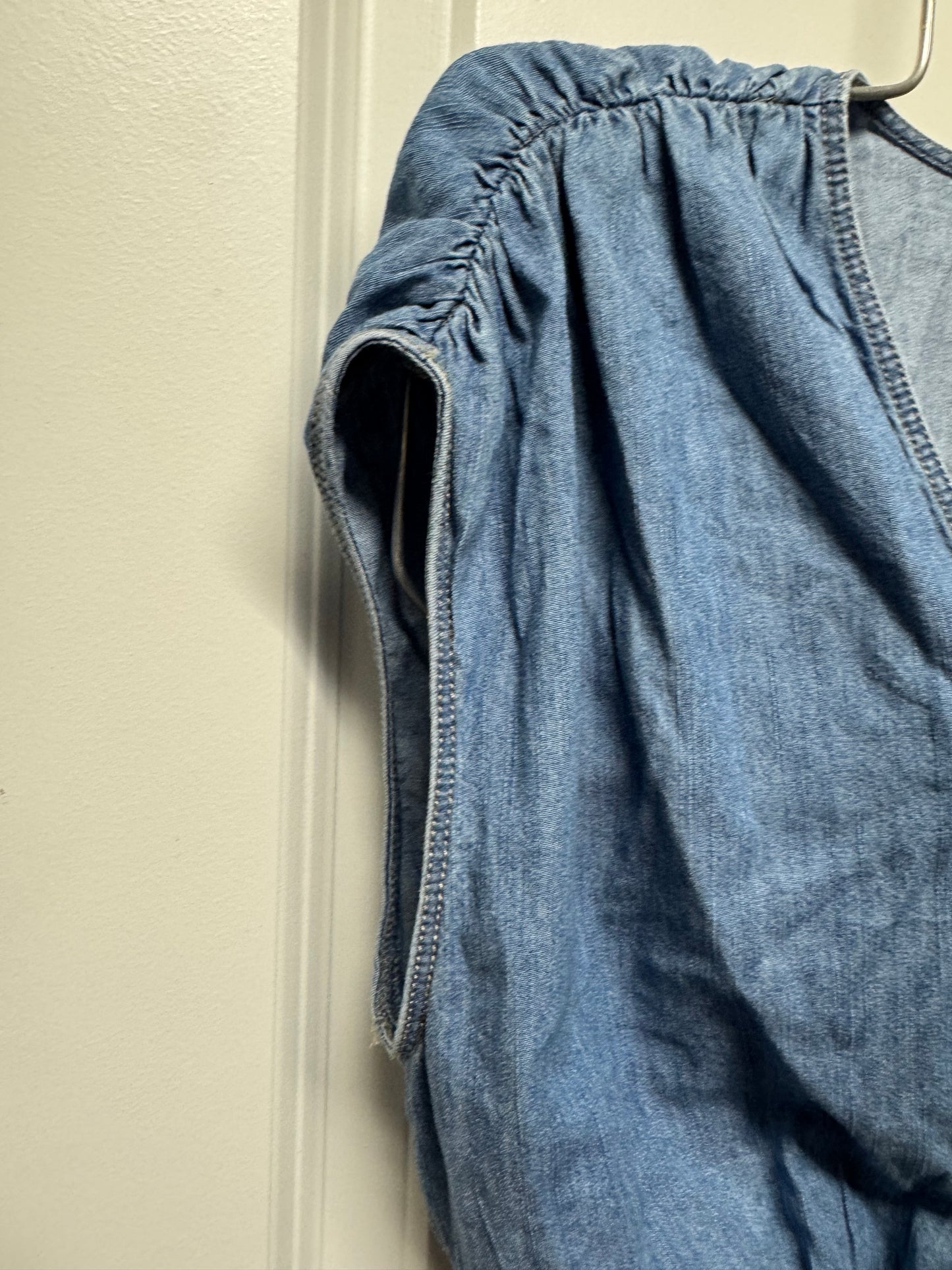 Tommy Hilfiger Denim-Effect Blue Smocked Waist Dress SP/XS Y2K Vacation Casual