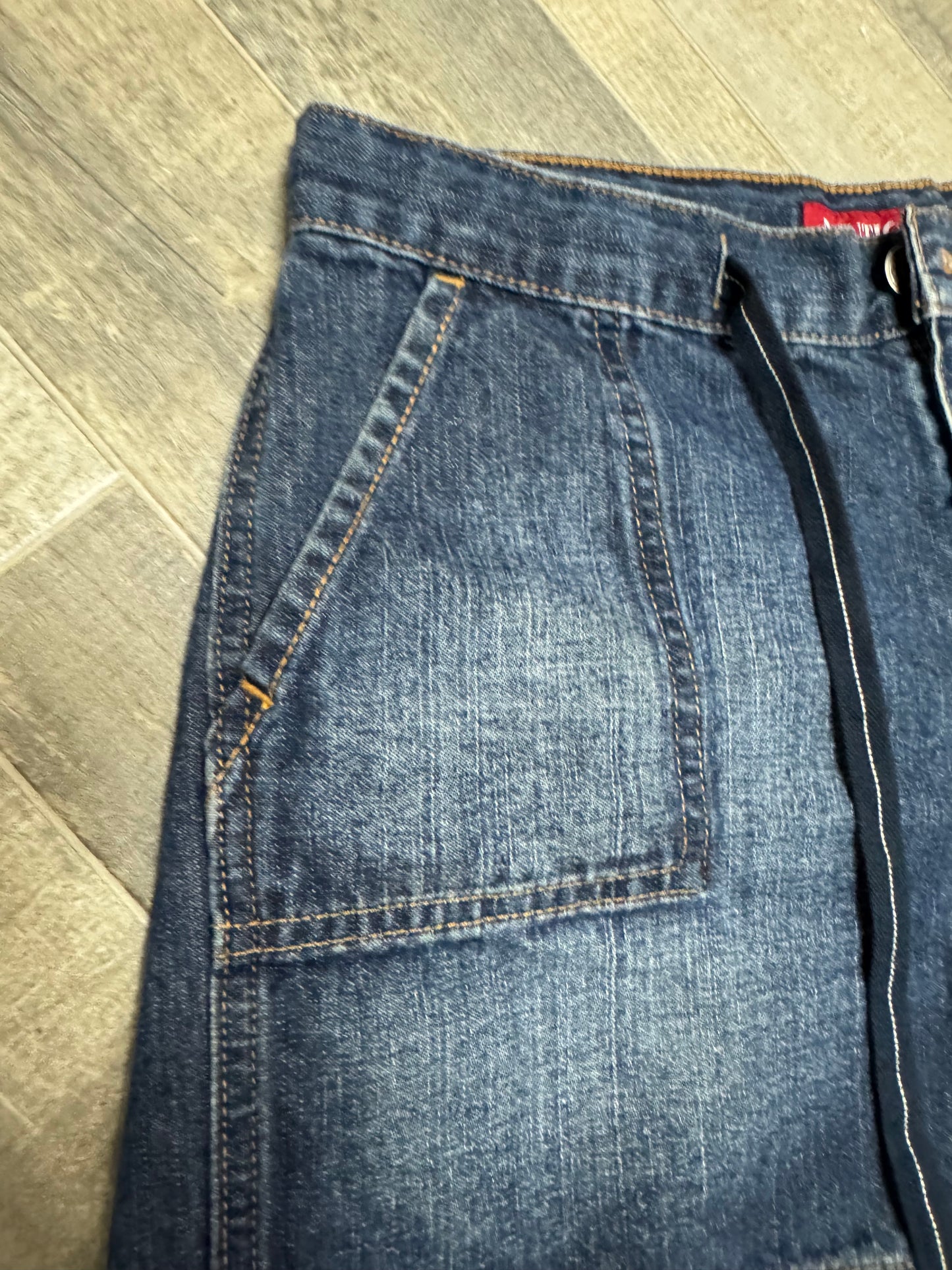 Nautica Women’s Denim Drawstring Shorts Size 4 Blue Patch Pocket Casual Y2K Fun