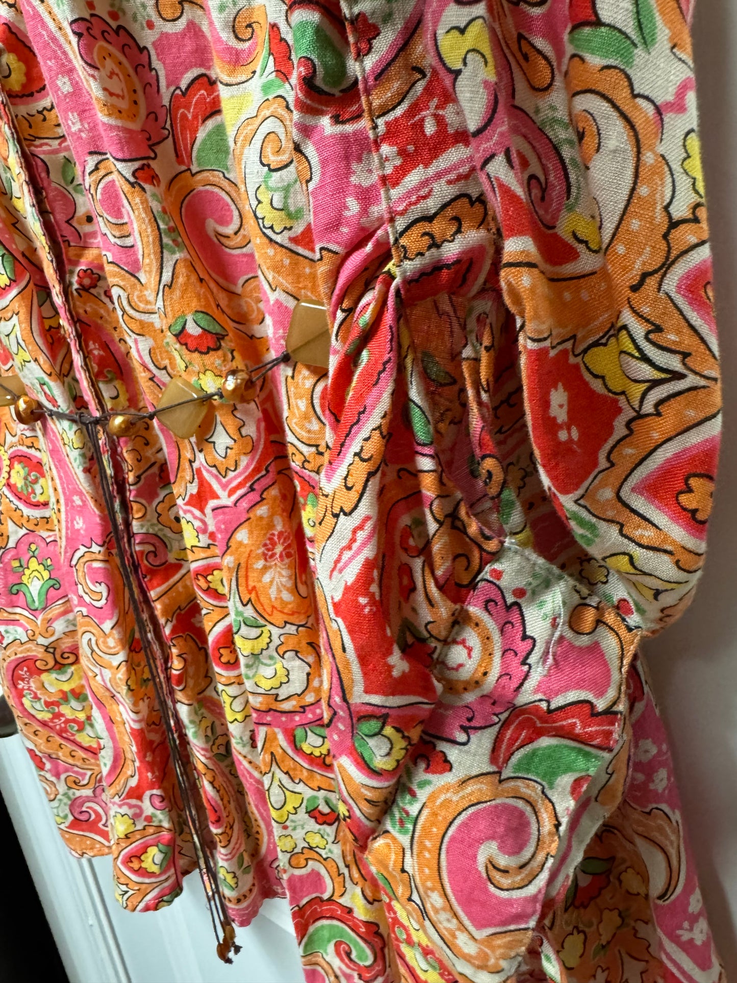 Charter Club Women’s XL Pink Orange Paisley Button-Front Shirt Dress Y2K Casual