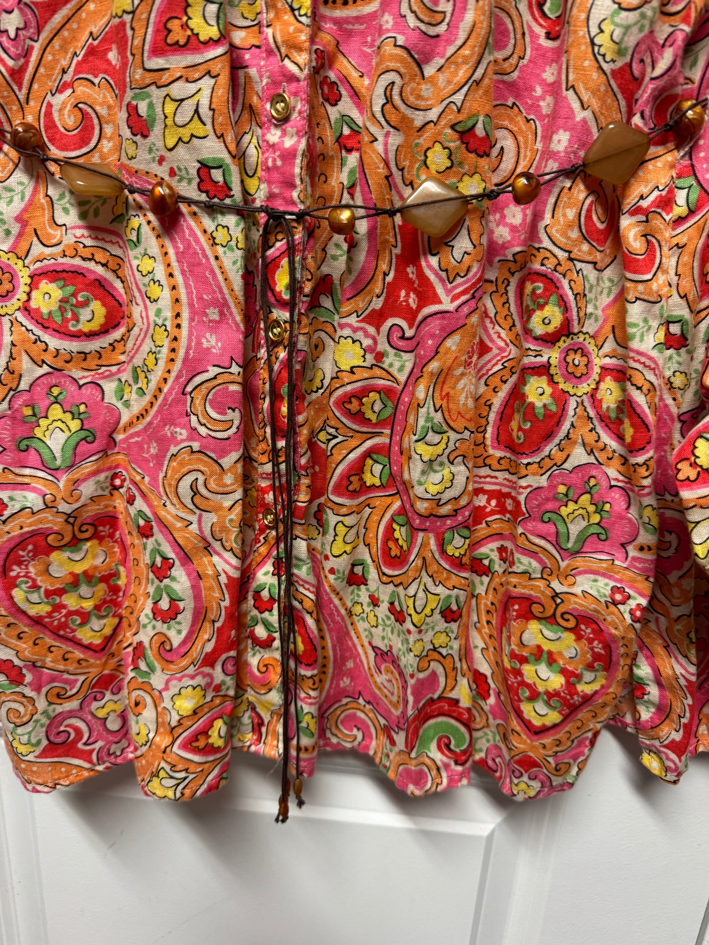 Charter Club Women’s XL Pink Orange Paisley Button-Front Shirt Dress Y2K Casual