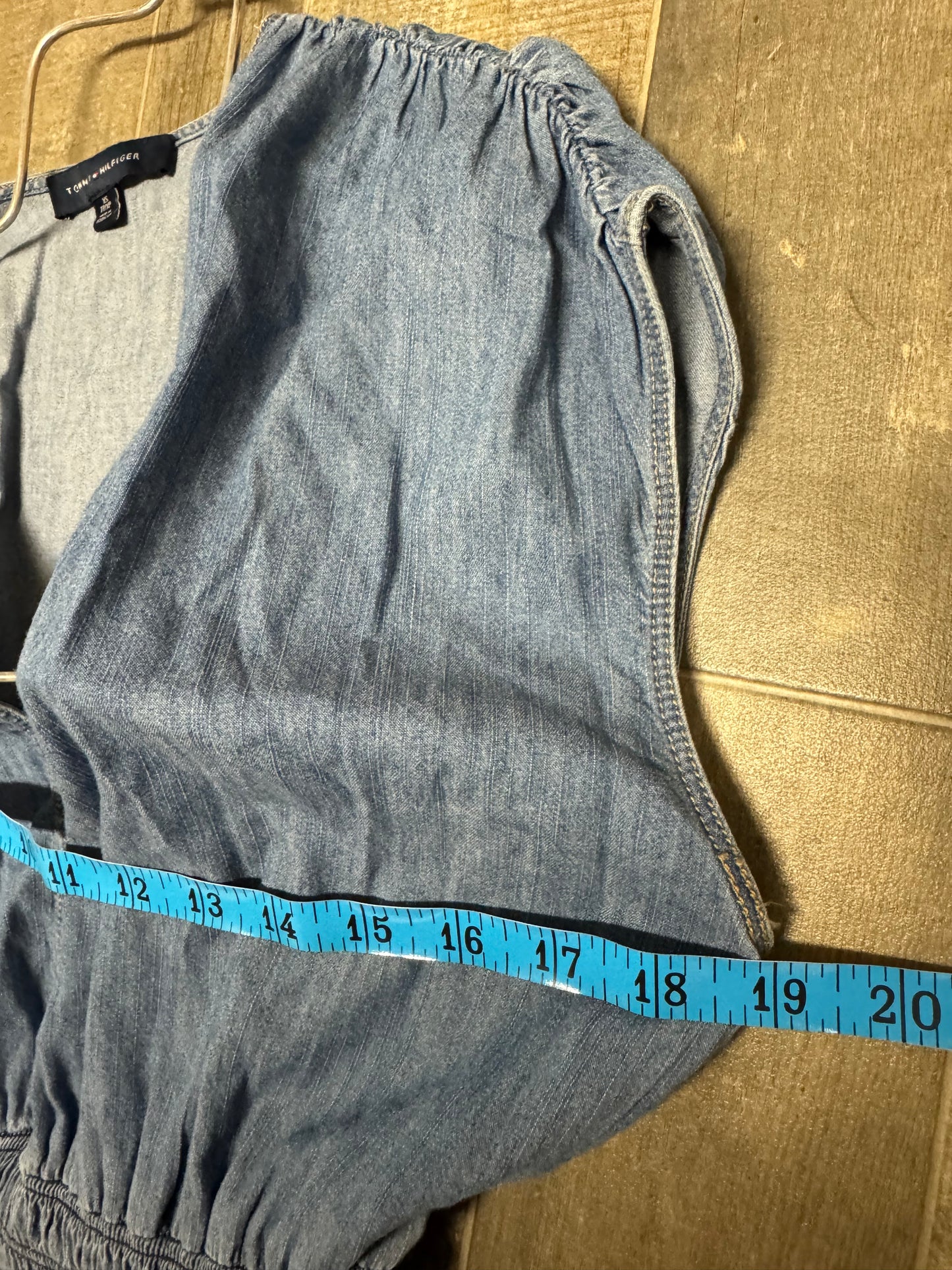 Tommy Hilfiger Denim-Effect Blue Smocked Waist Dress SP/XS Y2K Vacation Casual