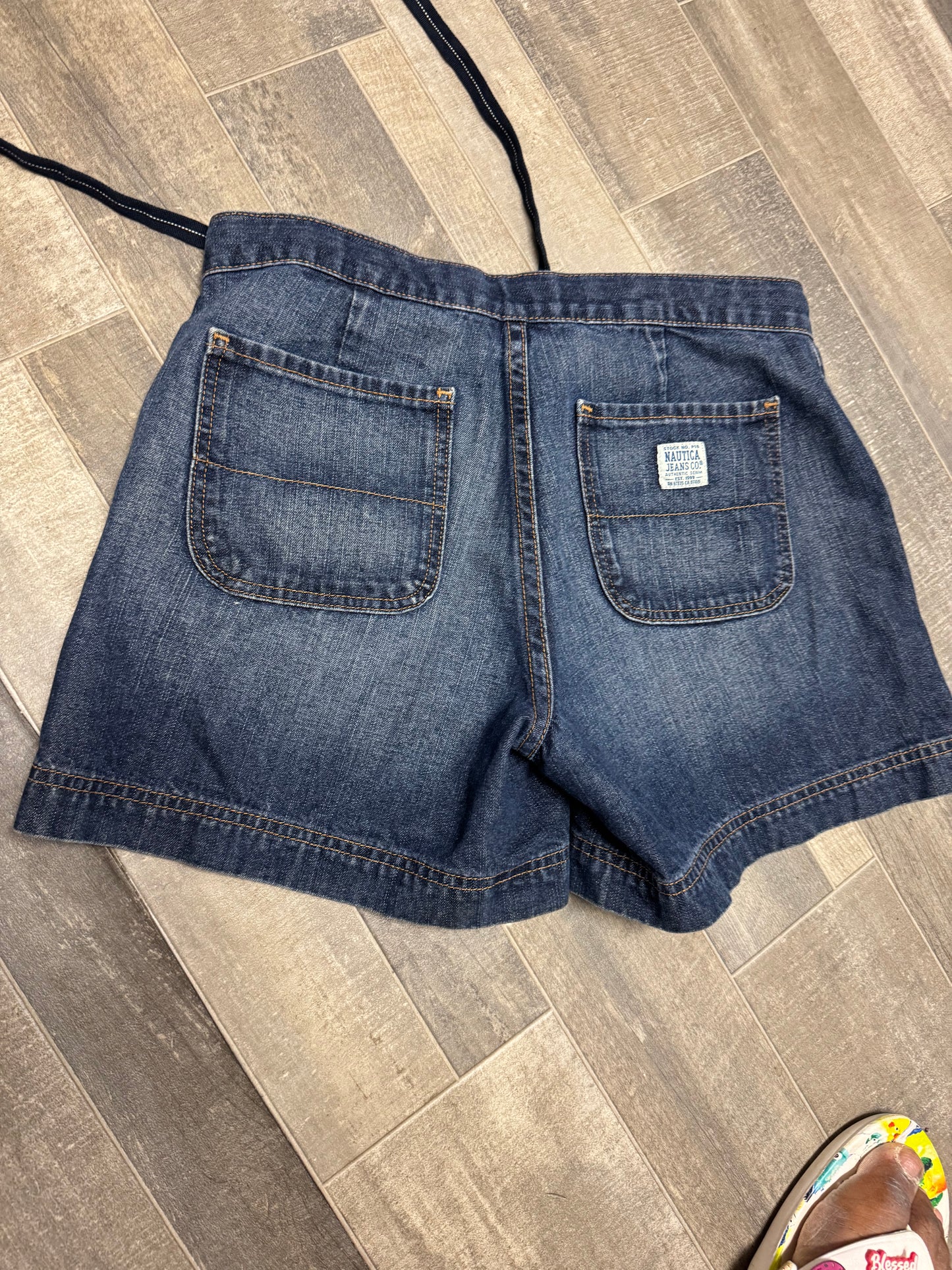 Nautica Women’s Denim Drawstring Shorts Size 4 Blue Patch Pocket Casual Y2K Fun