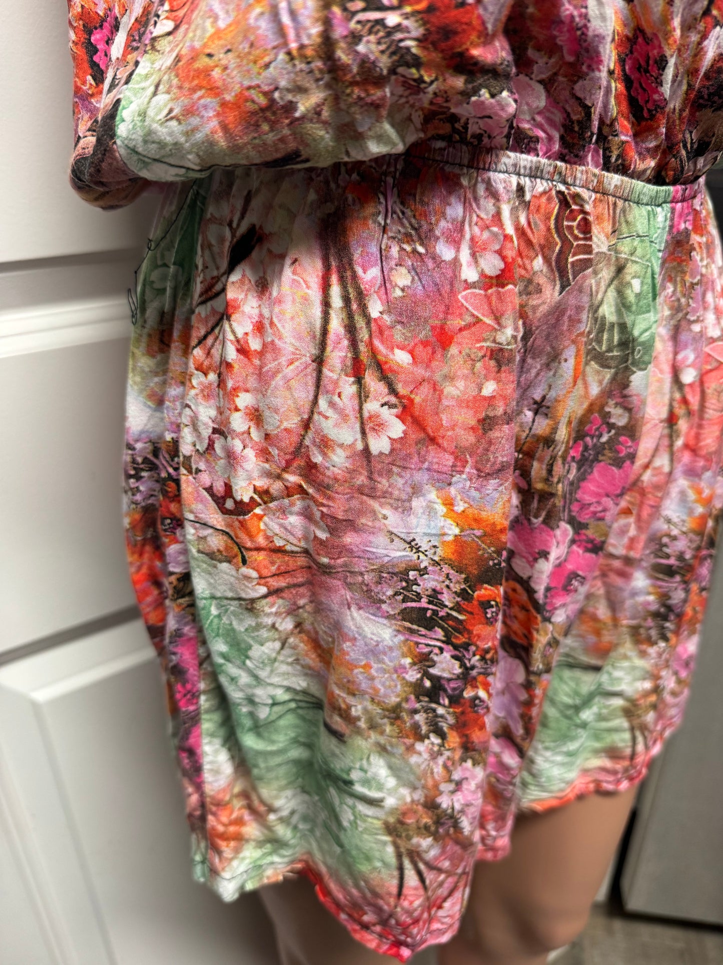 Coldwater Creek Women’s Floral Sleeveless Romper Shorts Size 10 Pink Green Boho