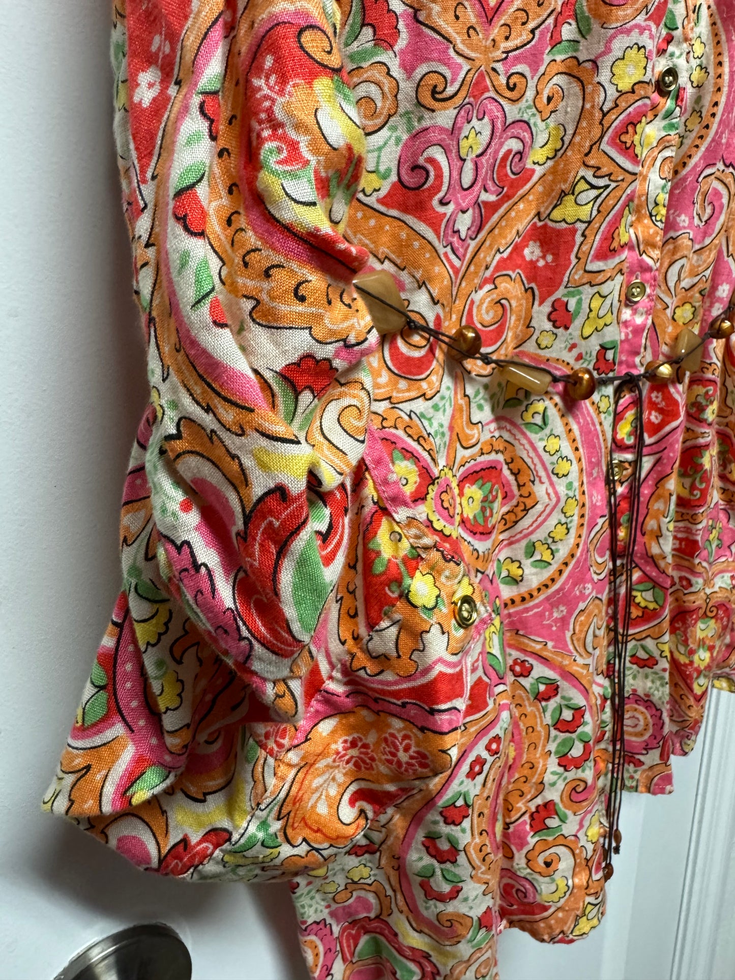 Charter Club Women’s XL Pink Orange Paisley Button-Front Shirt Dress Y2K Casual
