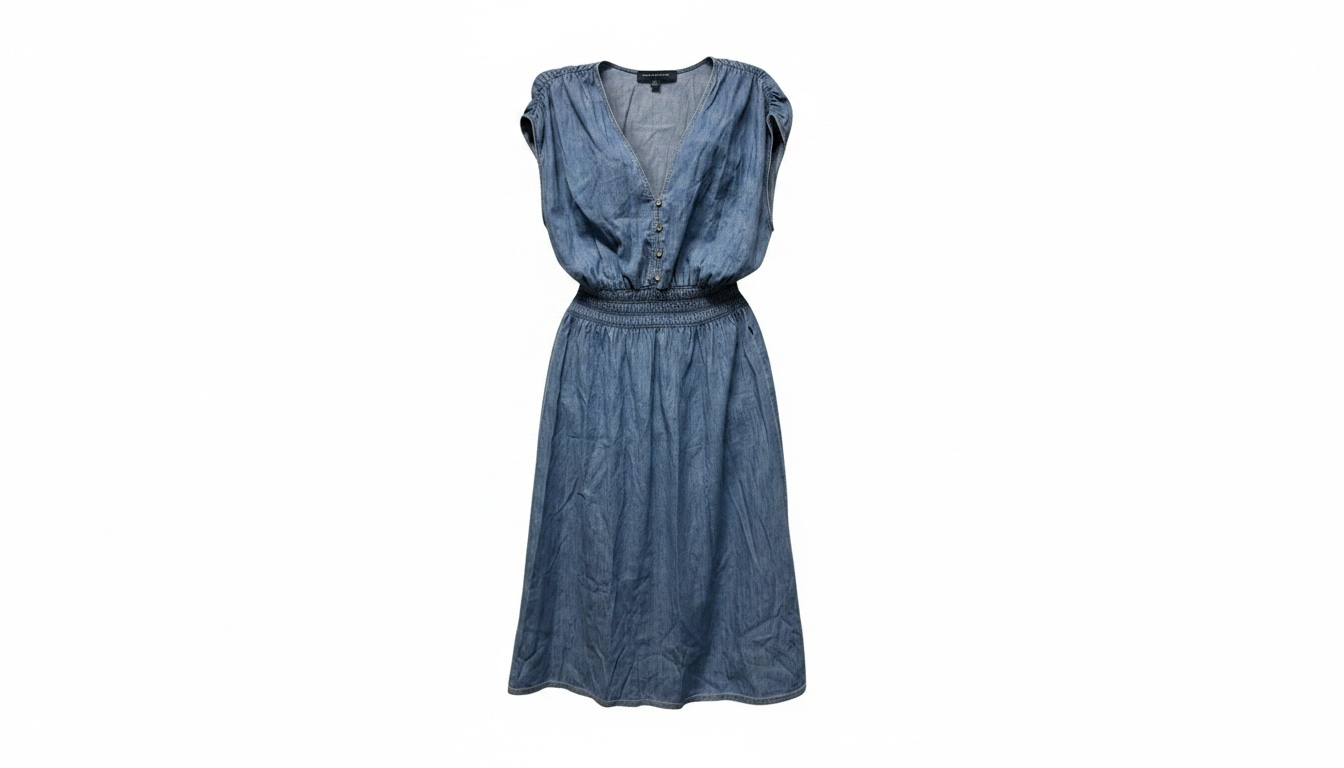Tommy Hilfiger Denim-Effect Blue Smocked Waist Dress SP/XS Y2K Vacation Casual