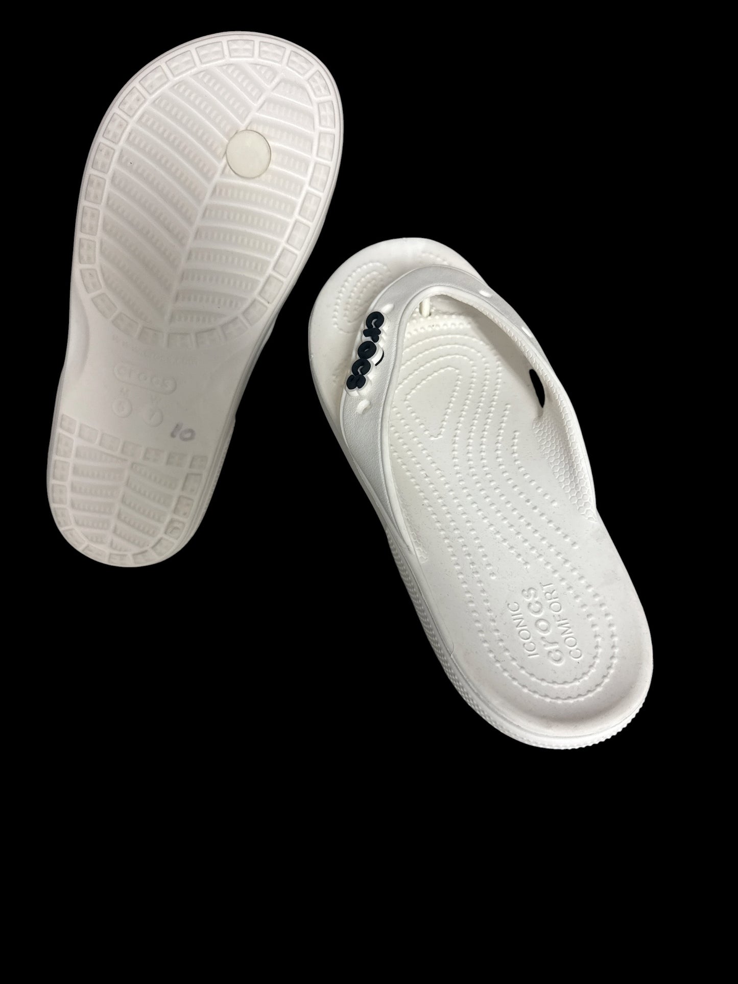 Crocs White Flip Flop Sandals W7 M7 Unisex Iconic Crocs Comfort Casual Summer