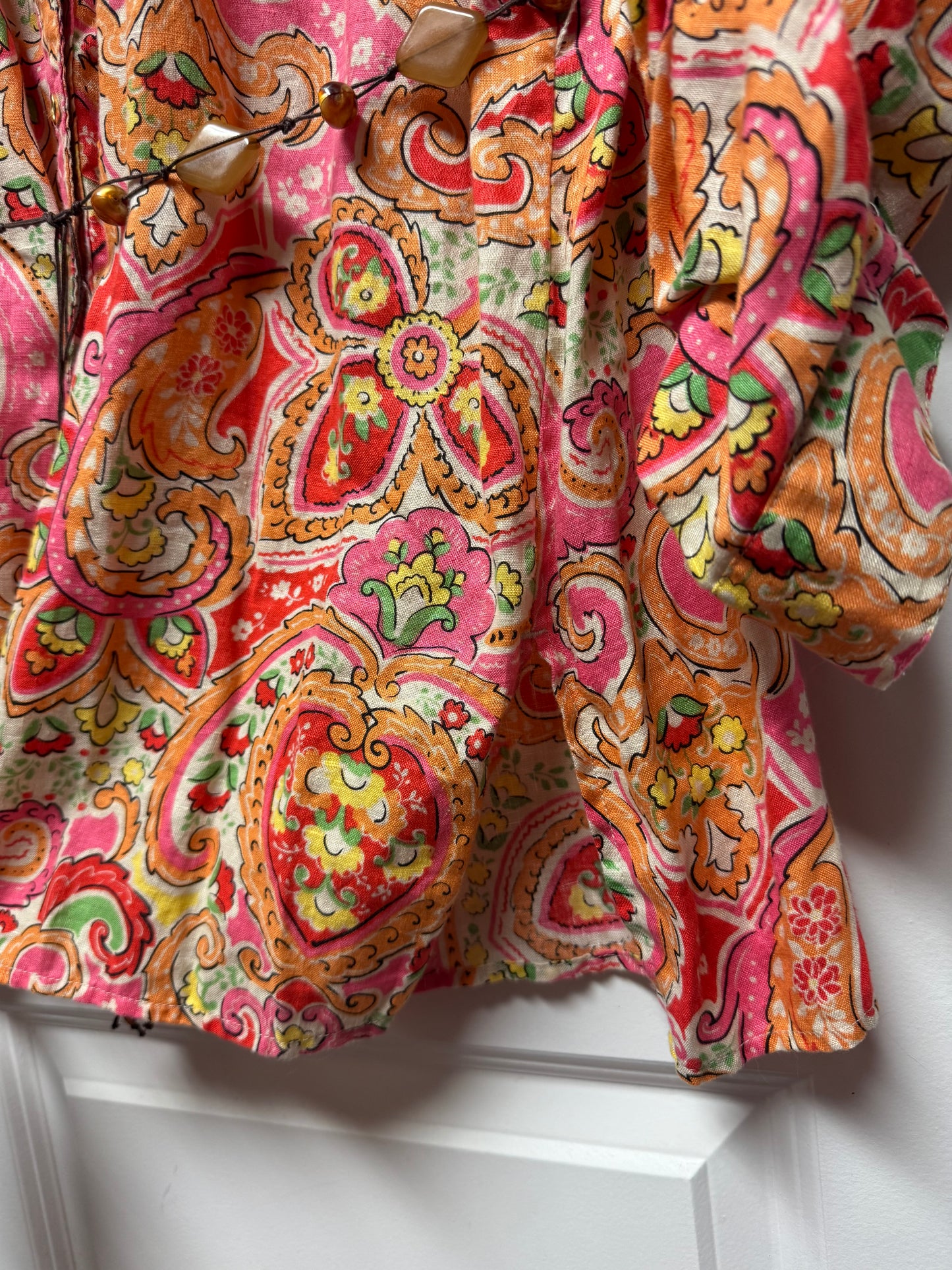 Charter Club Women’s XL Pink Orange Paisley Button-Front Shirt Dress Y2K Casual