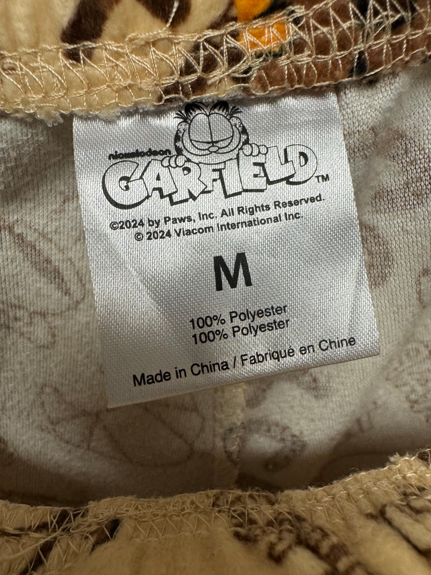 Garfield Coffee Print Jogger Lounge Pajama Pants Beige Brown Comfy Size M