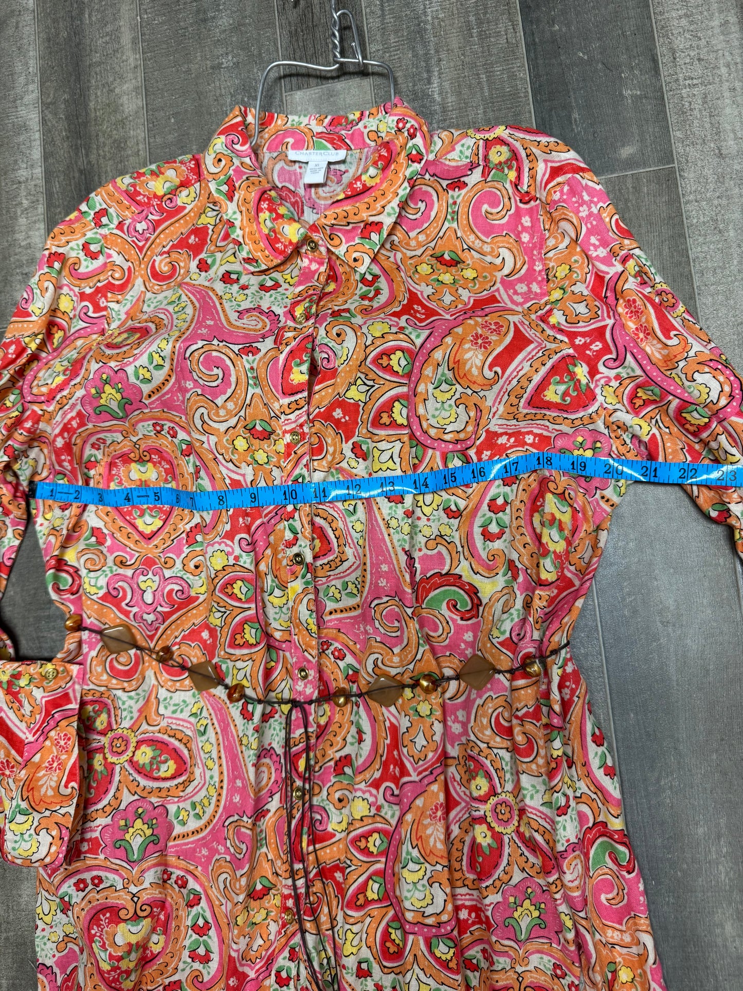Charter Club Women’s XL Pink Orange Paisley Button-Front Shirt Dress Y2K Casual