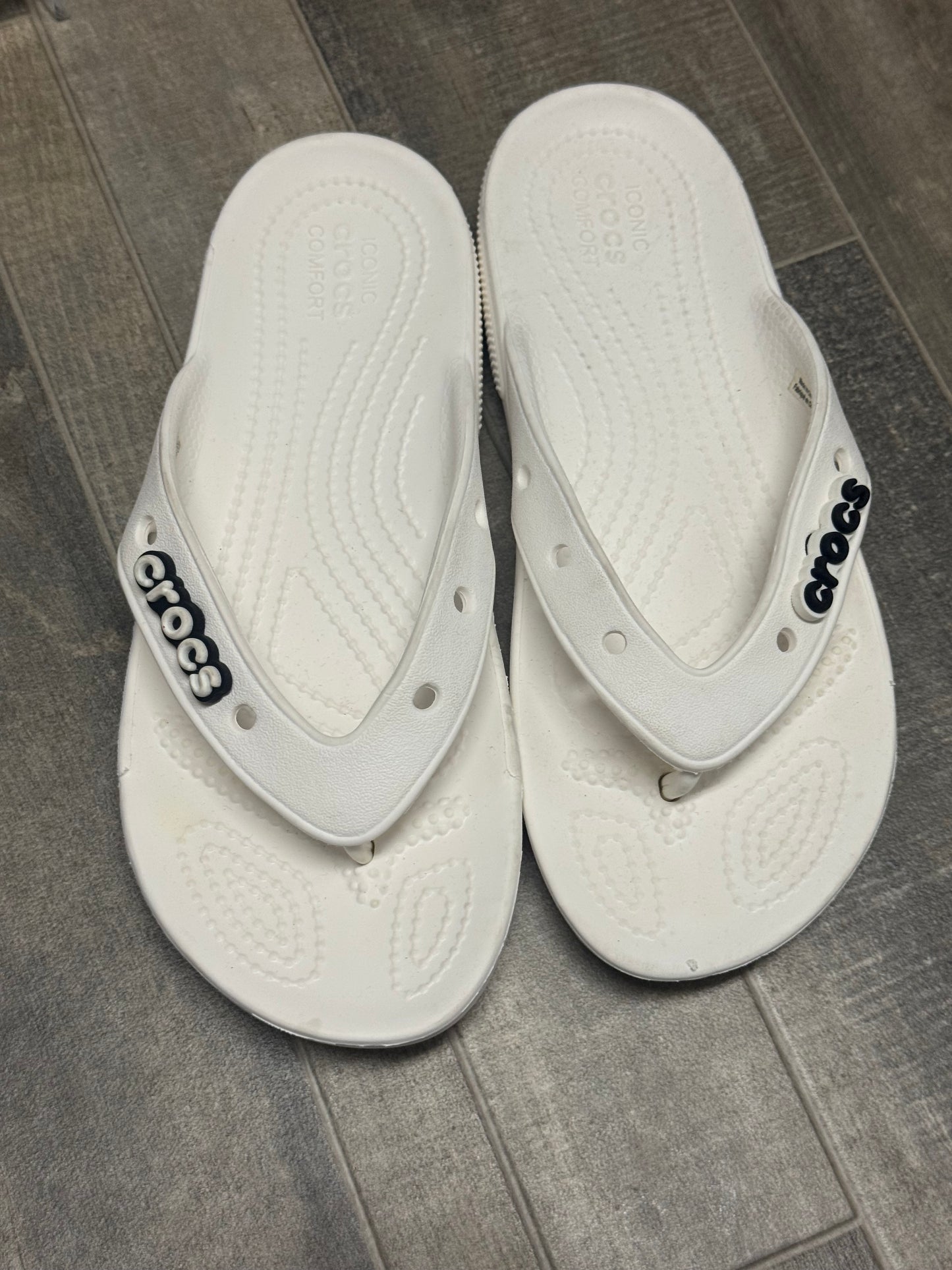 Crocs White Flip Flop Sandals W7 M7 Unisex Iconic Crocs Comfort Casual Summer