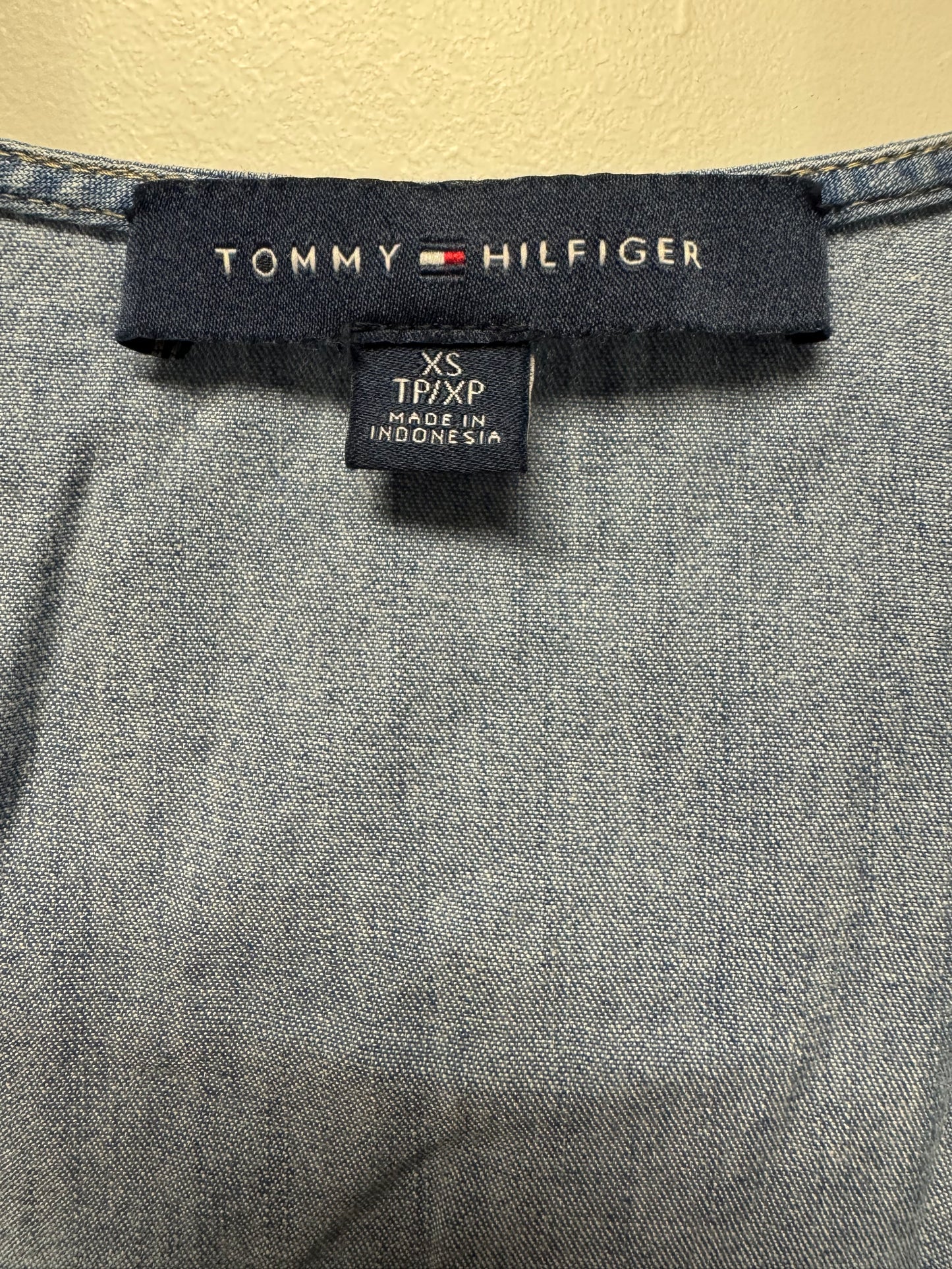 Tommy Hilfiger Denim-Effect Blue Smocked Waist Dress SP/XS Y2K Vacation Casual