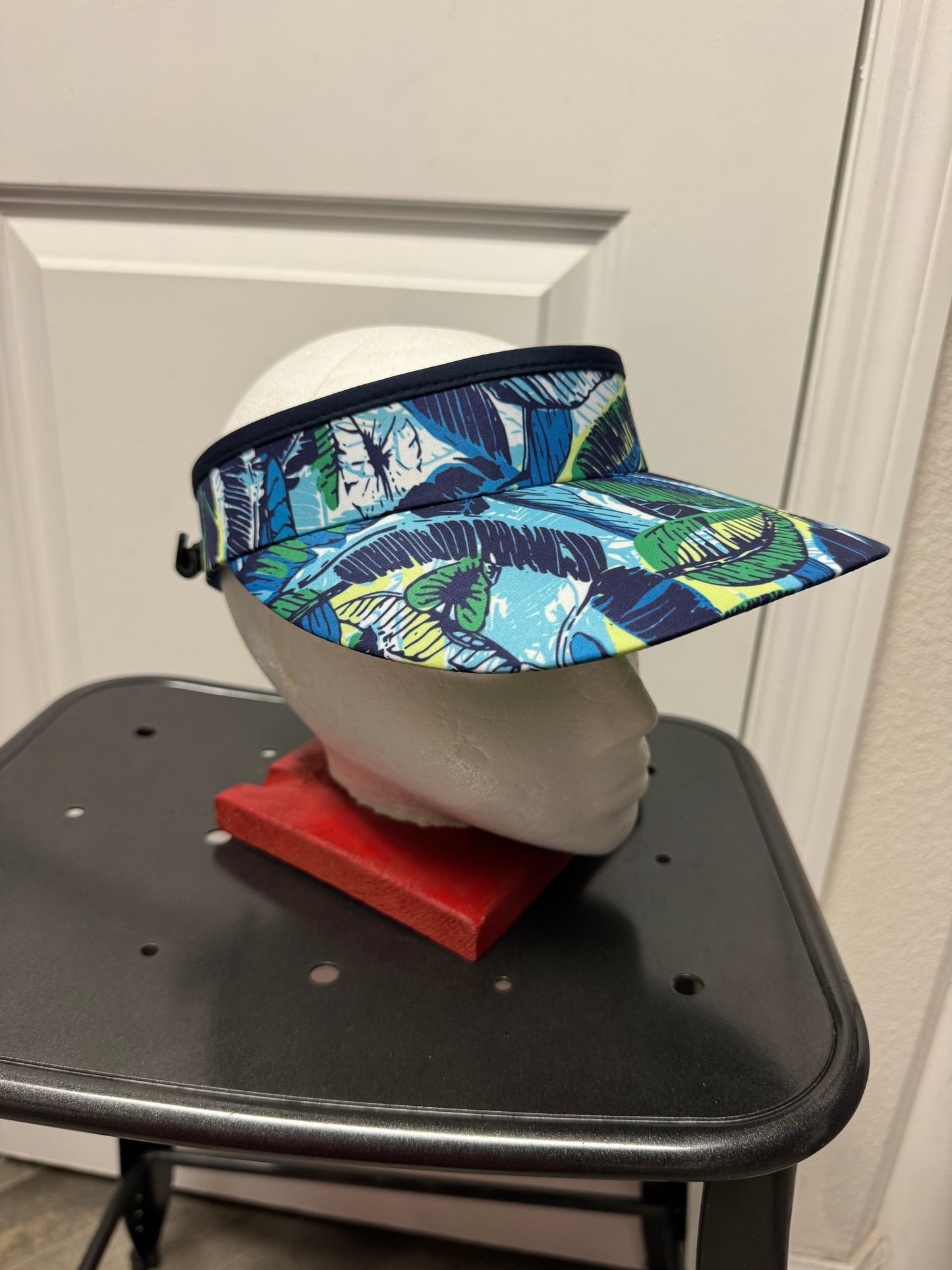 Lillie Green Tropical Leaf Floral Print Visor Blue Green Adjustable One Size Hat