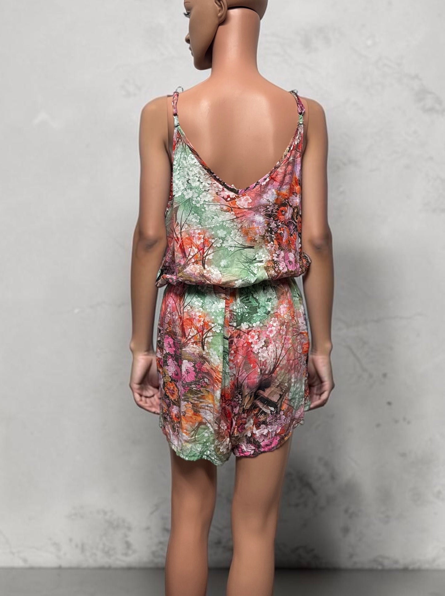 Coldwater Creek Women’s Floral Sleeveless Romper Shorts Size 10 Pink Green Boho