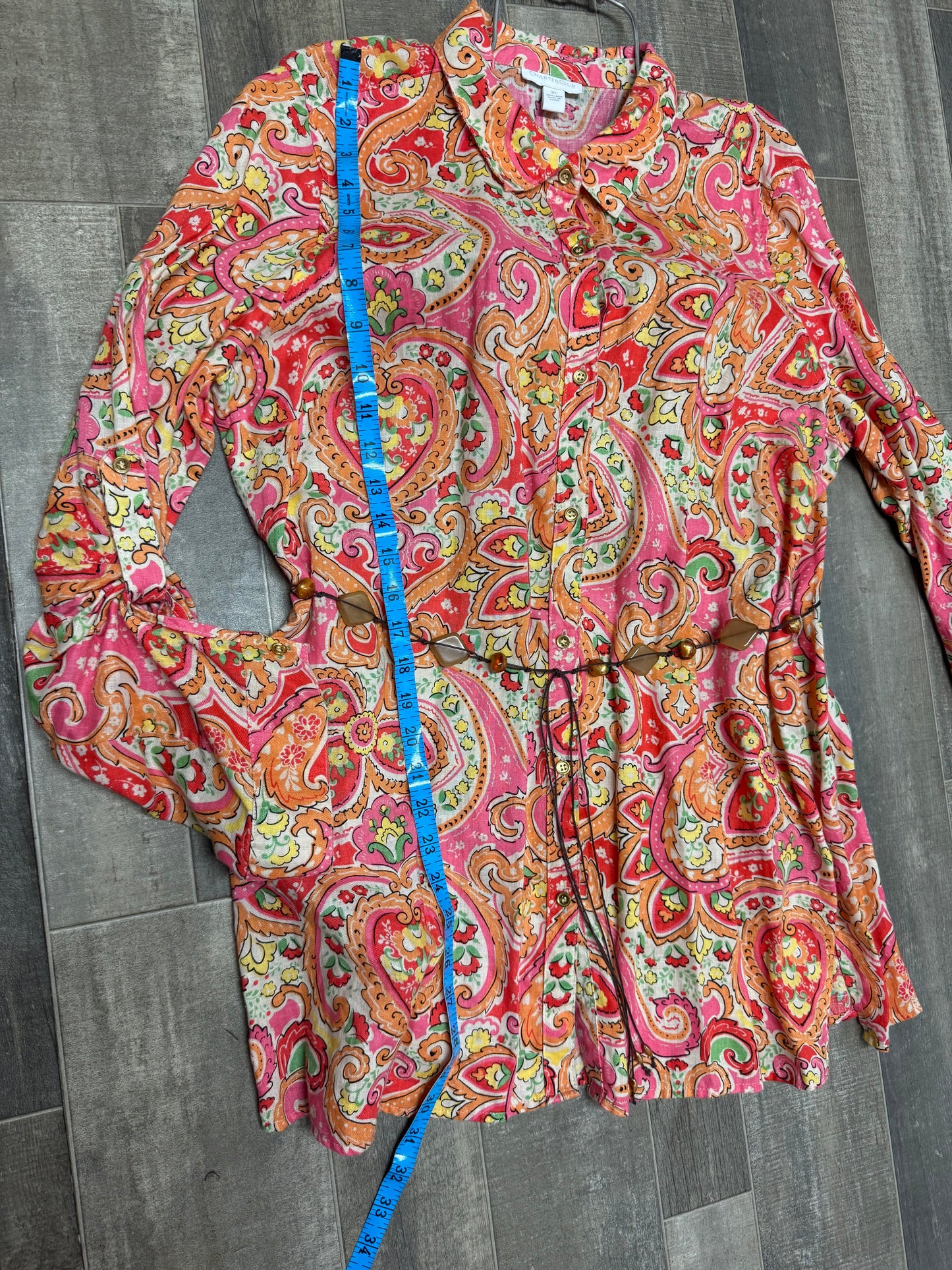 Charter Club Women’s XL Pink Orange Paisley Button-Front Shirt Dress Y2K Casual