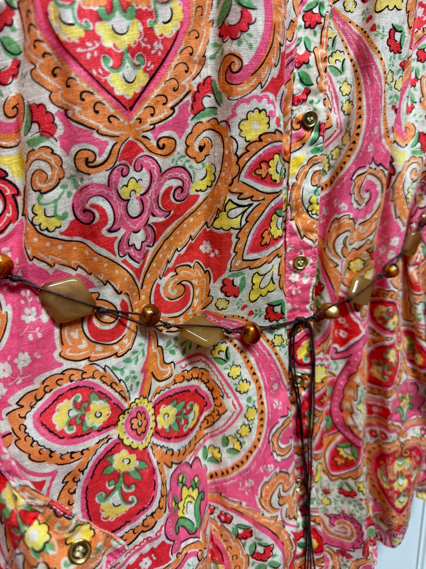 Charter Club Women’s XL Pink Orange Paisley Button-Front Shirt Dress Y2K Casual