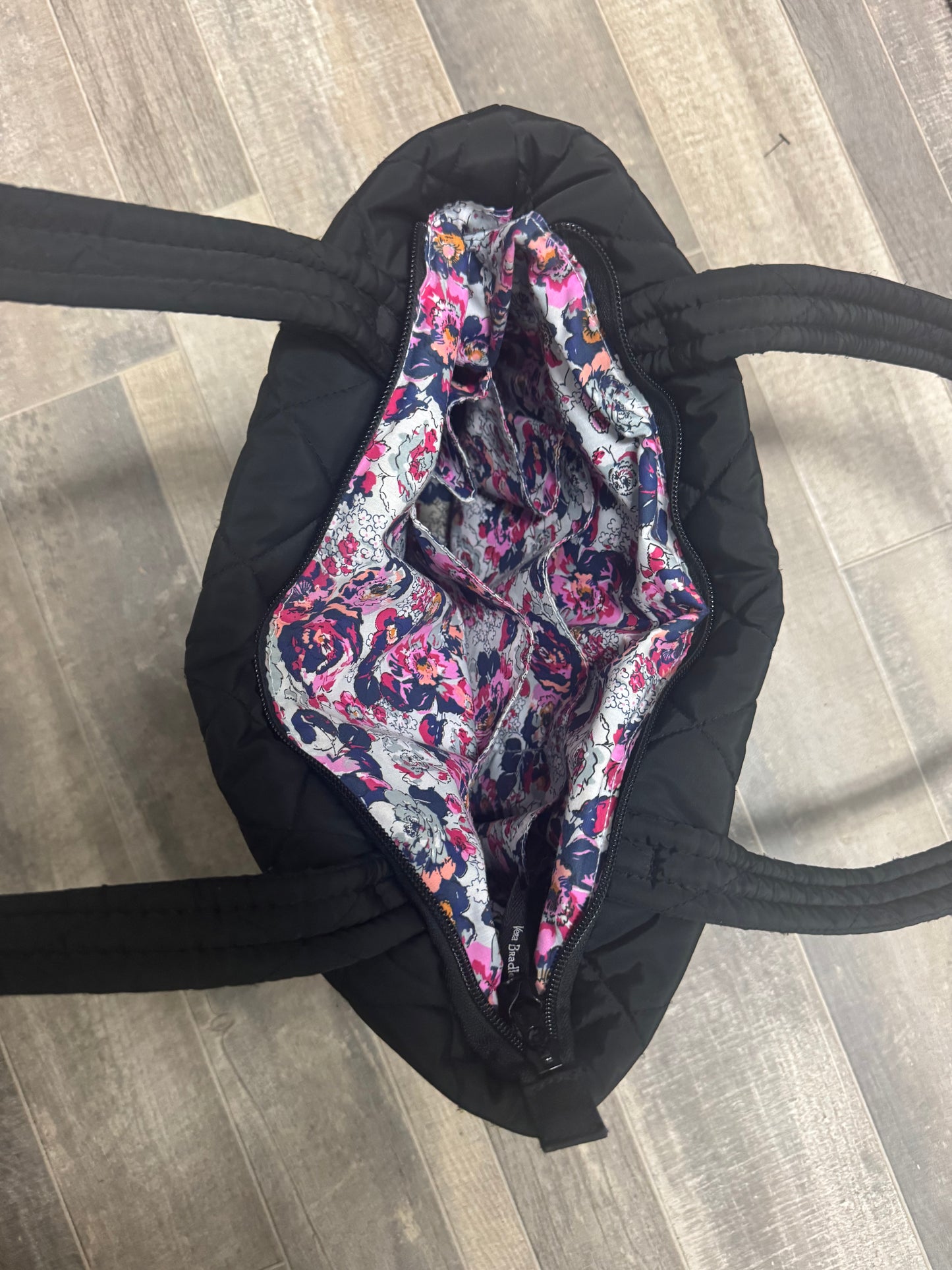 Vera Bradley Original Zip Tote Bag Moonless Night Black Quilted Nylon Medium