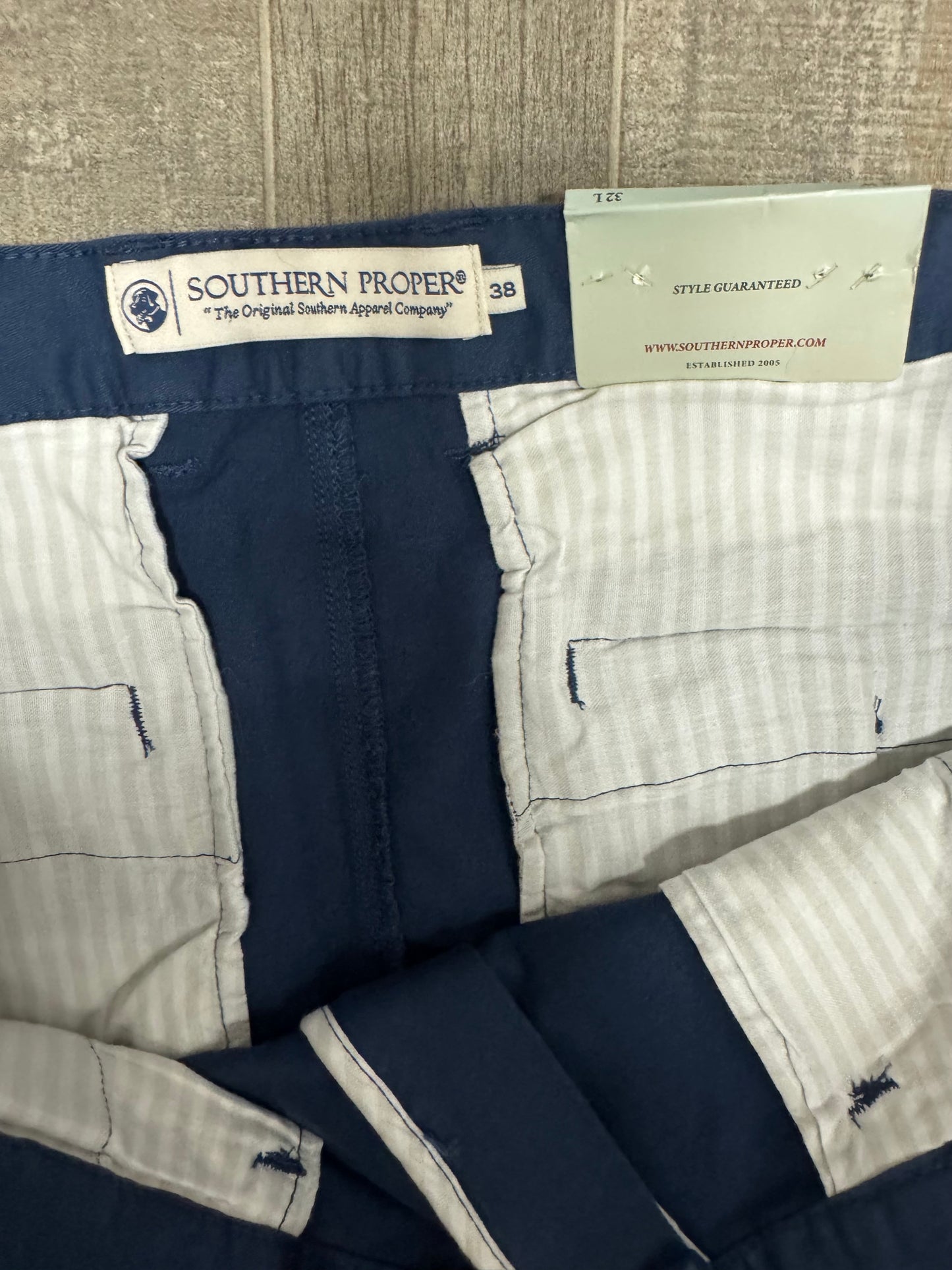 Southern Proper Men’s Navy Blue Chino Pants Size 32L x 38W Straight Leg Business Casual
