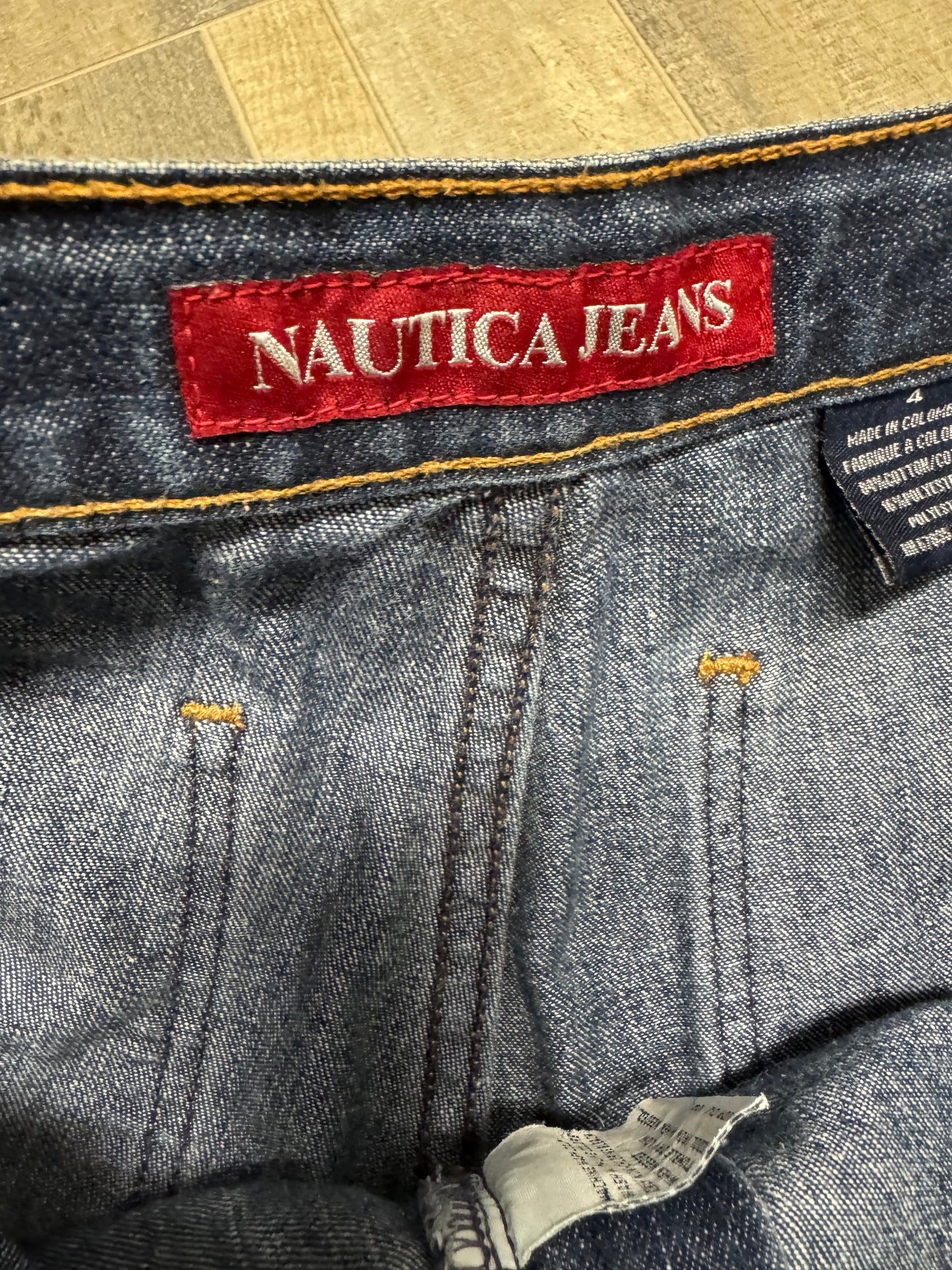 Nautica Women’s Denim Drawstring Shorts Size 4 Blue Patch Pocket Casual Y2K Fun
