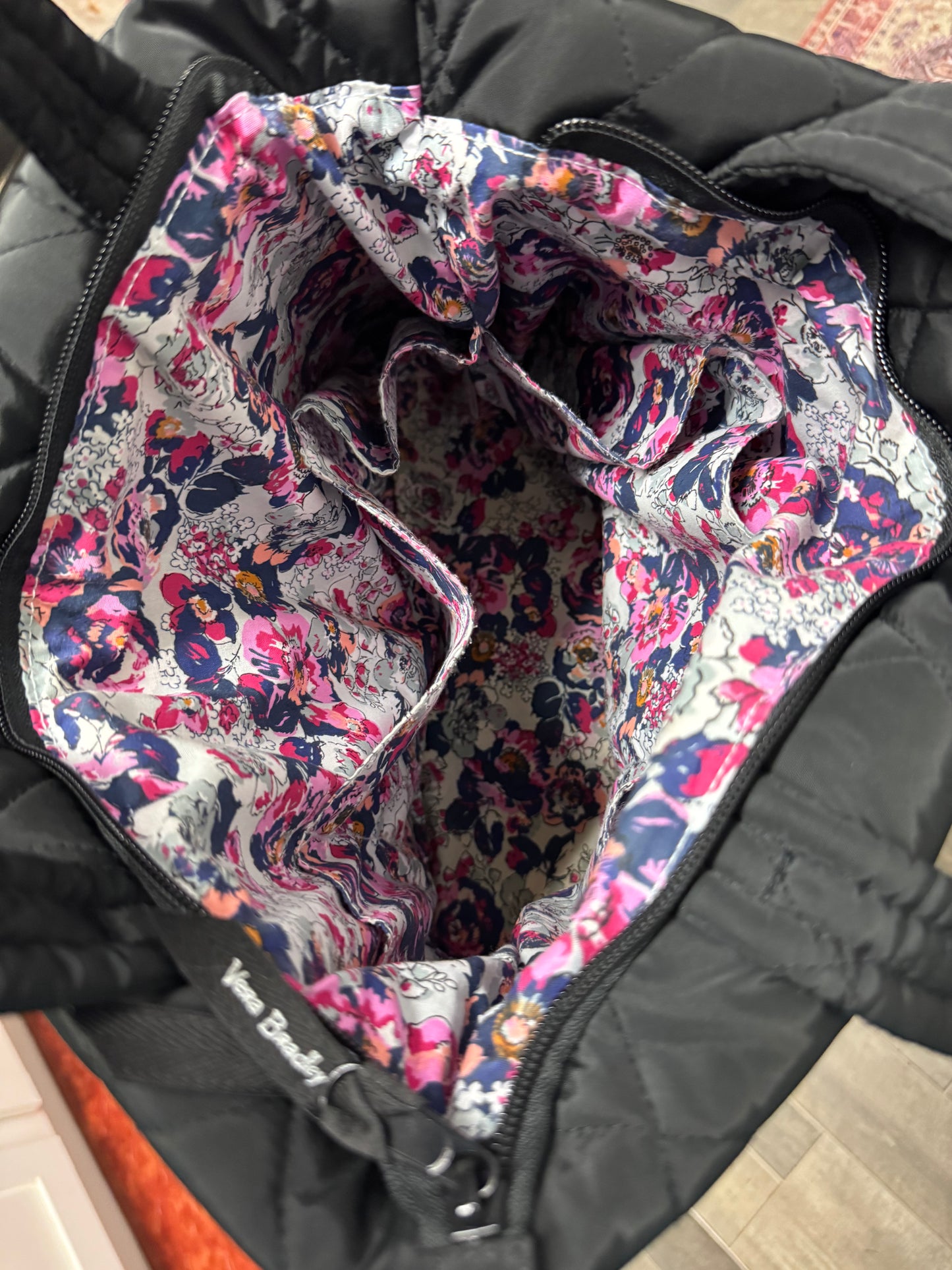 Vera Bradley Original Zip Tote Bag Moonless Night Black Quilted Nylon Medium