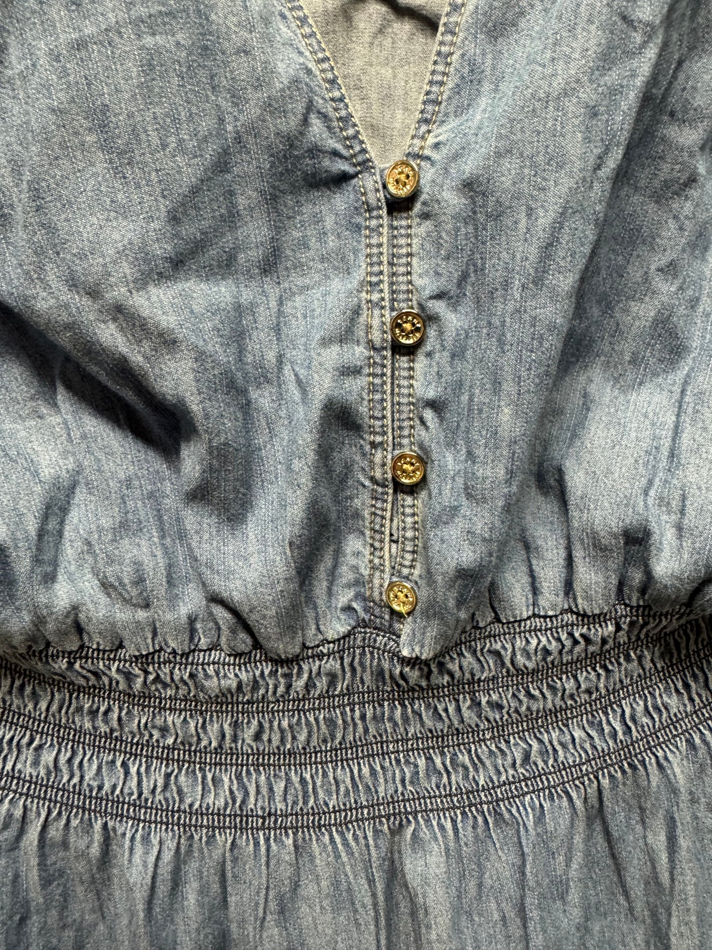 Tommy Hilfiger Denim-Effect Blue Smocked Waist Dress SP/XS Y2K Vacation Casual
