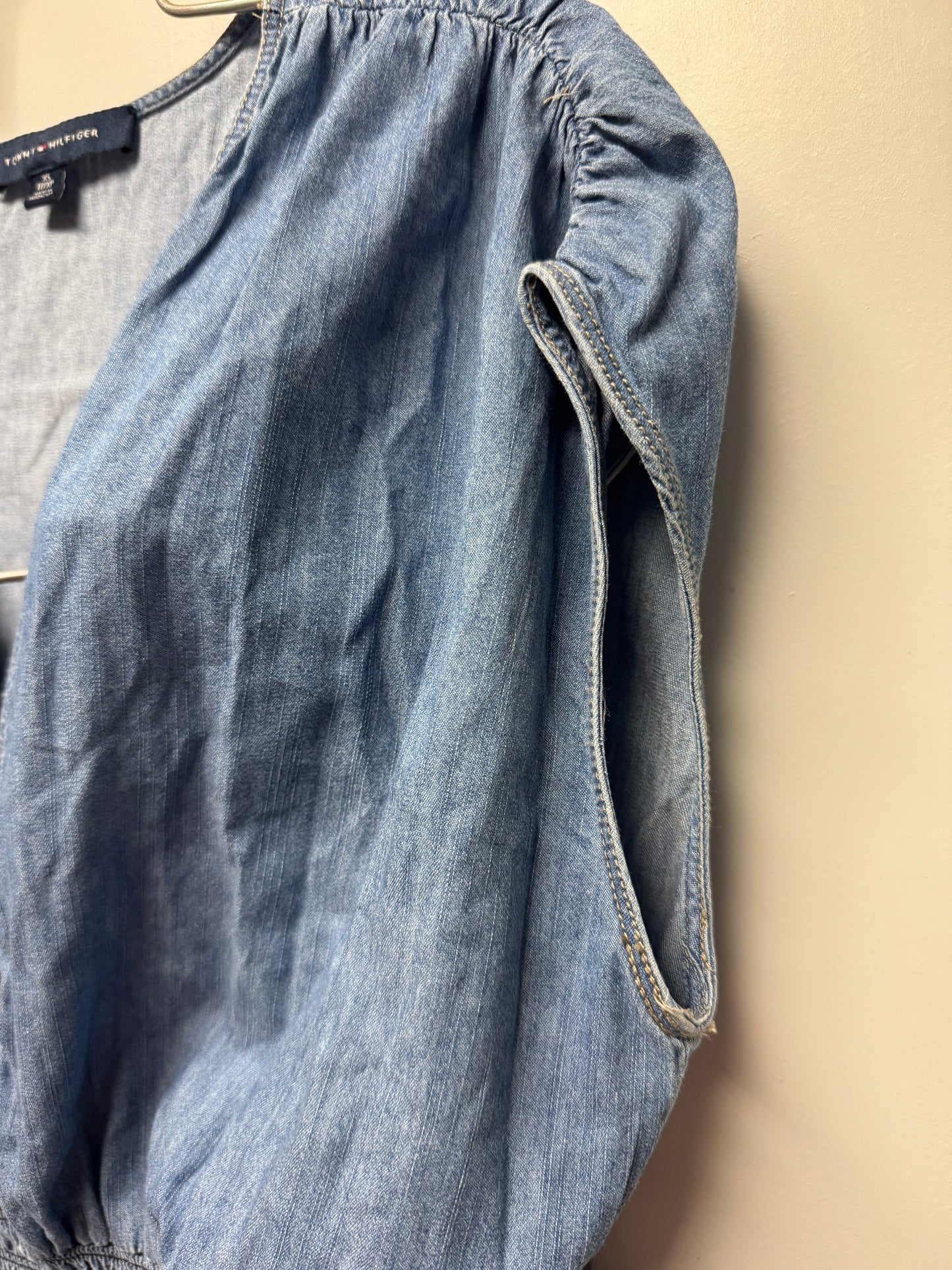 Tommy Hilfiger Denim-Effect Blue Smocked Waist Dress SP/XS Y2K Vacation Casual