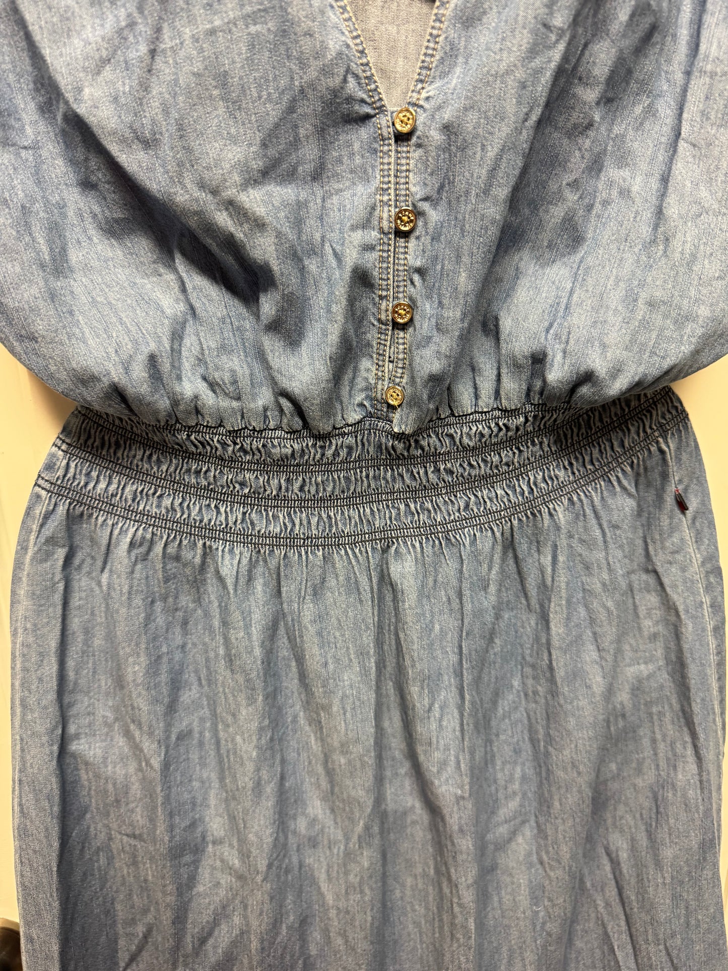 Tommy Hilfiger Denim-Effect Blue Smocked Waist Dress SP/XS Y2K Vacation Casual