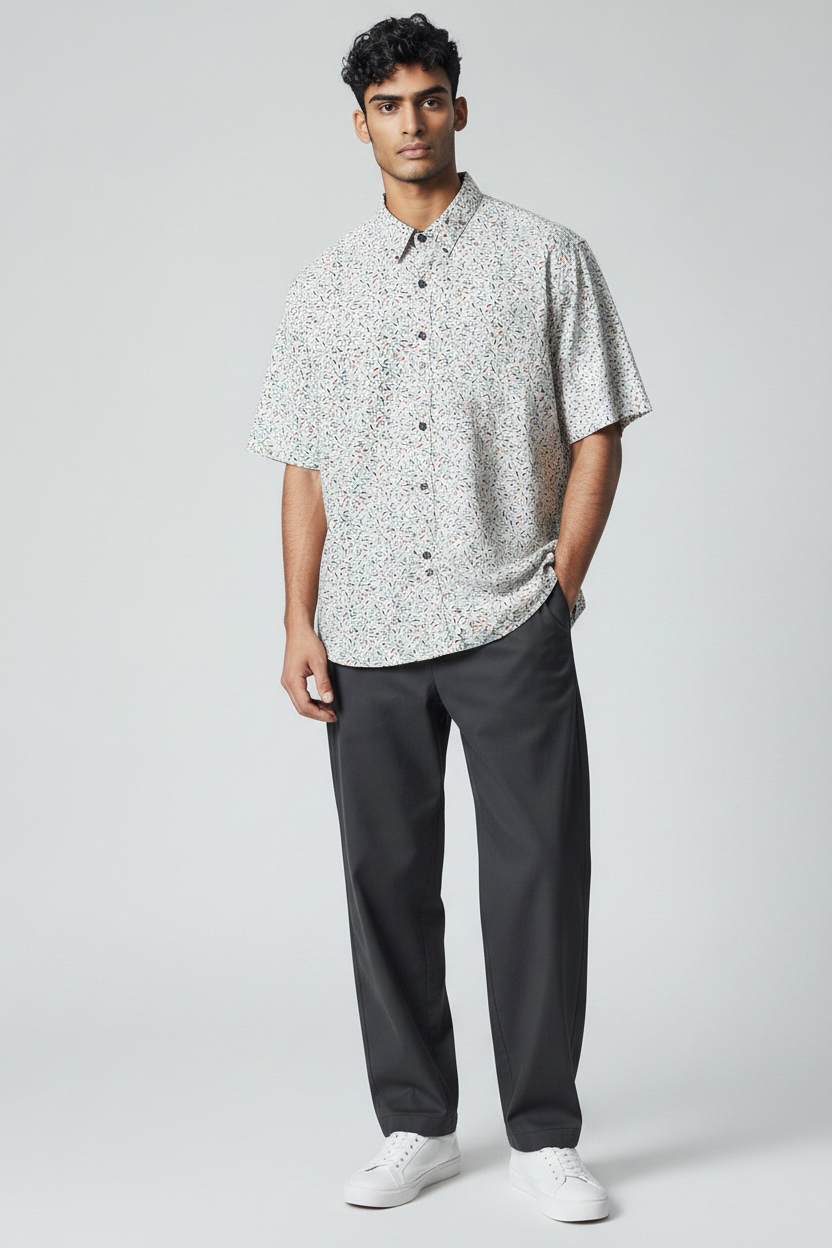 NWT Men’s Across Pond Signature Line Medium White Multicolor Print Button Shirt