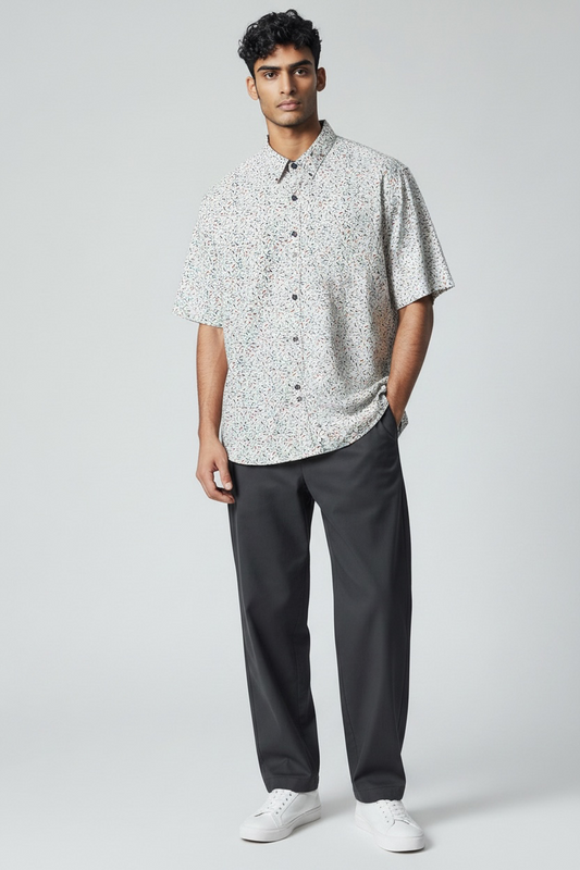 NWT Men’s Across Pond Signature Line Medium White Multicolor Print Button Shirt