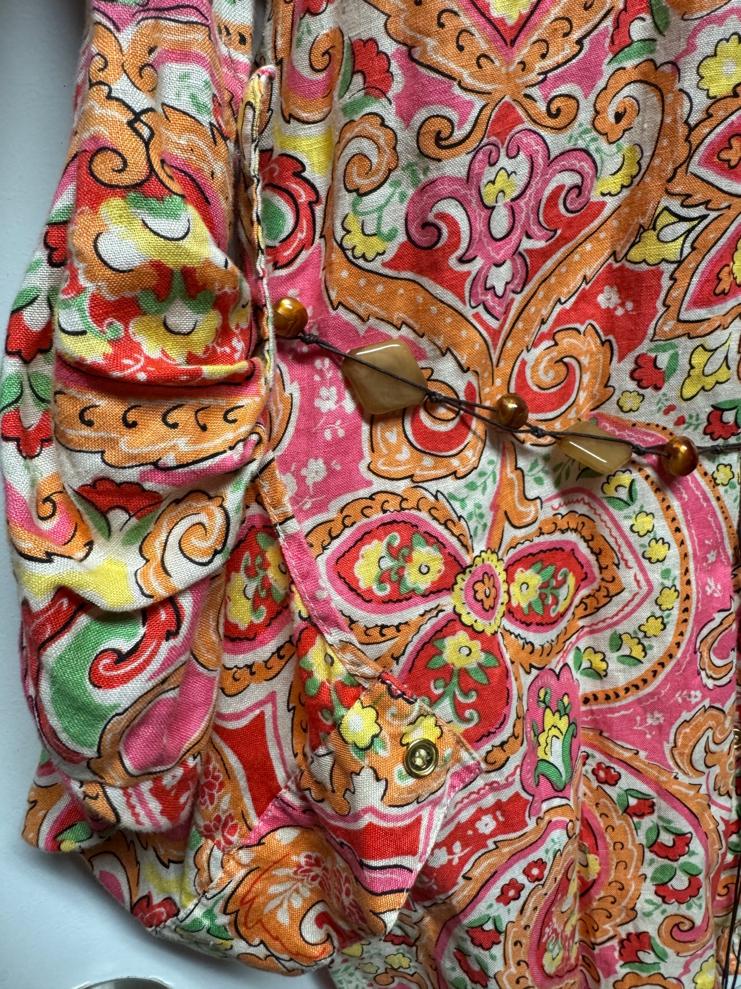 Charter Club Women’s XL Pink Orange Paisley Button-Front Shirt Dress Y2K Casual