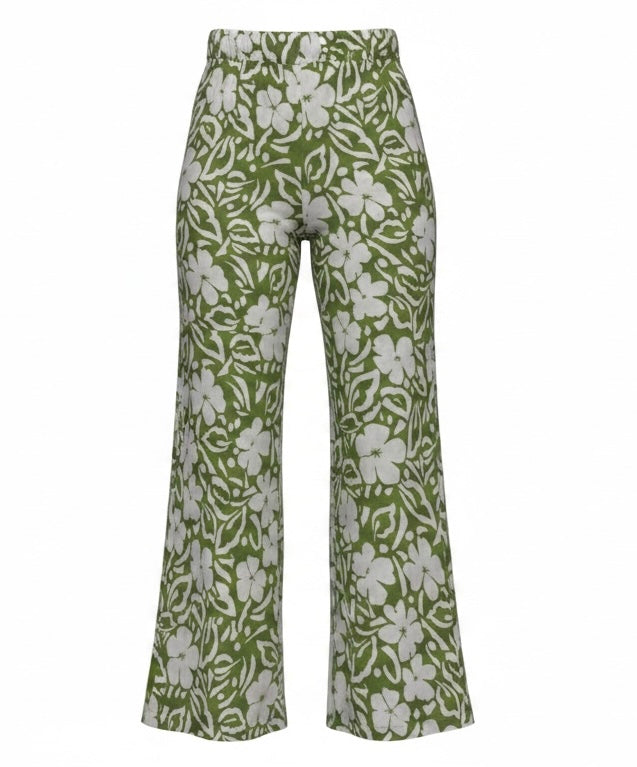 Rachel Zoe Olive White Floral Wide-Leg Pants Women’s XL Relaxed Casual Y2K