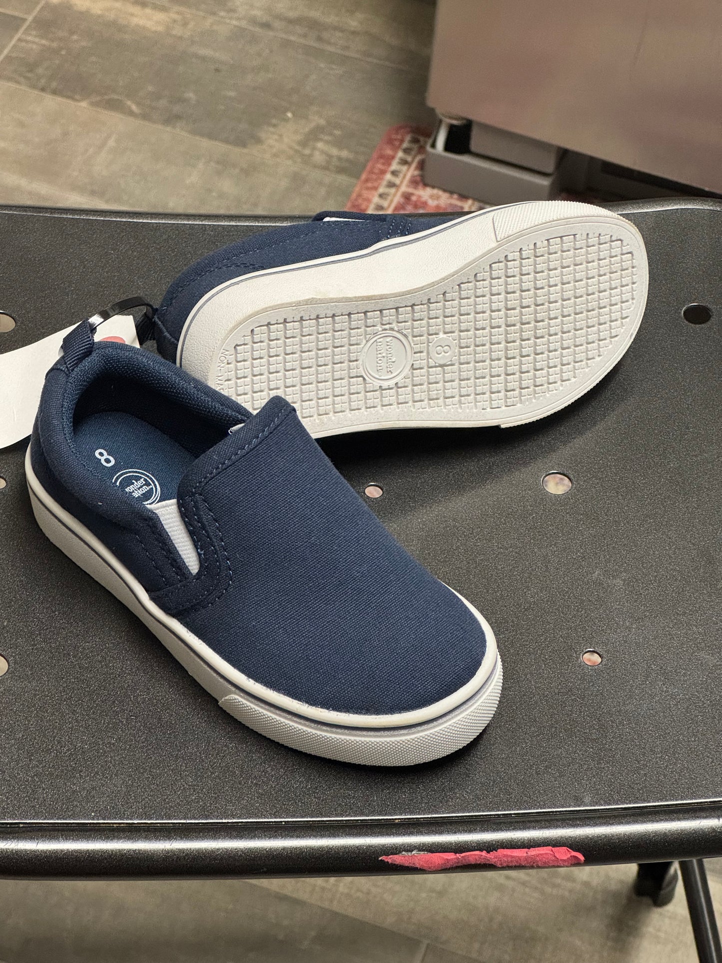 Wonder Nation Kids Navy Slip-On Canvas Sneakers Size 8 Casual Comfort Minimalist