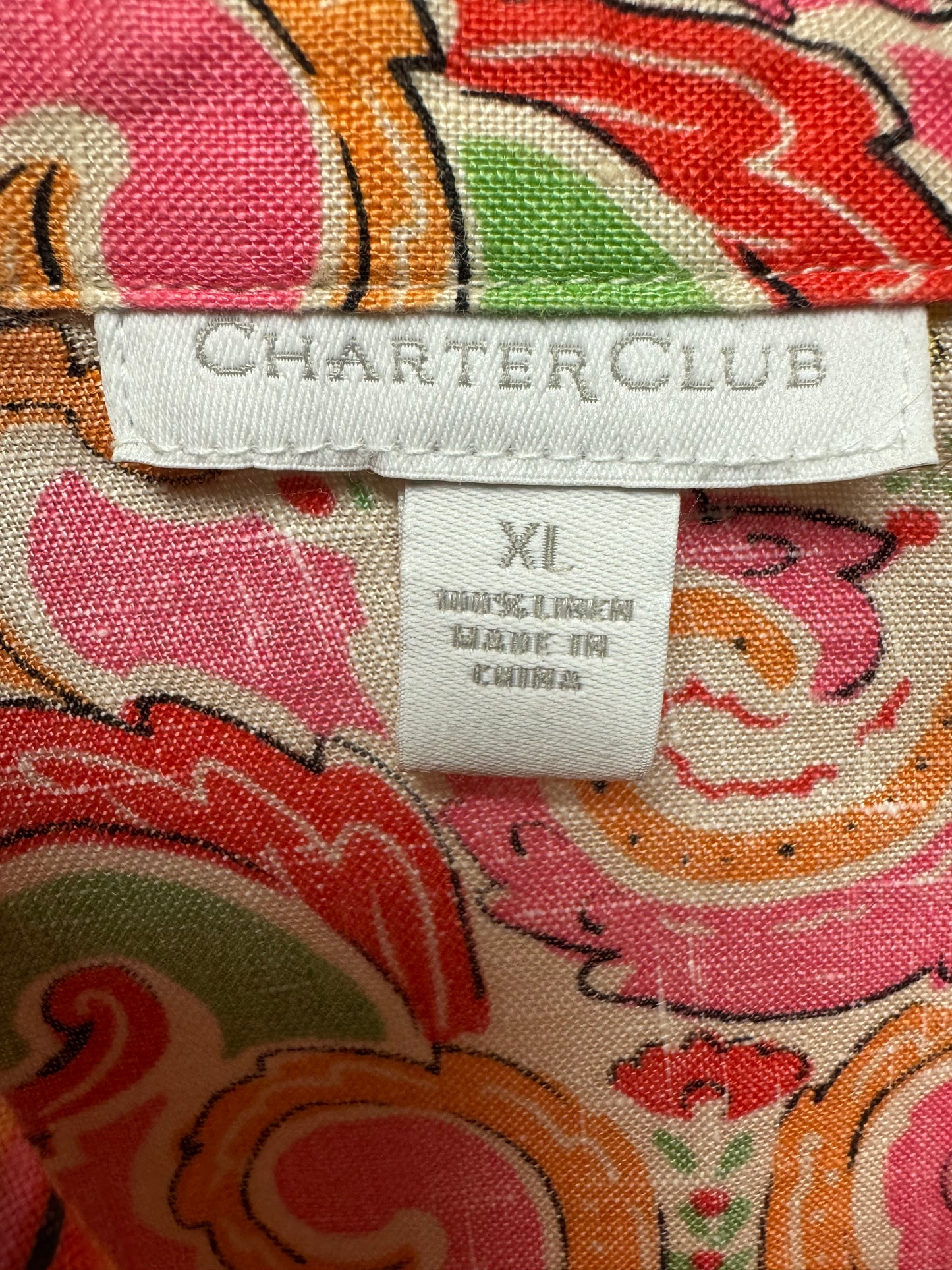 Charter Club Women’s XL Pink Orange Paisley Button-Front Shirt Dress Y2K Casual