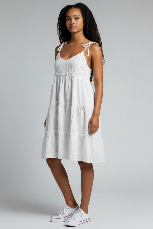 SHEIN White Tie Shoulder Tiered Midi Sundress NWT US 14 XXL Cruise Summer Travel