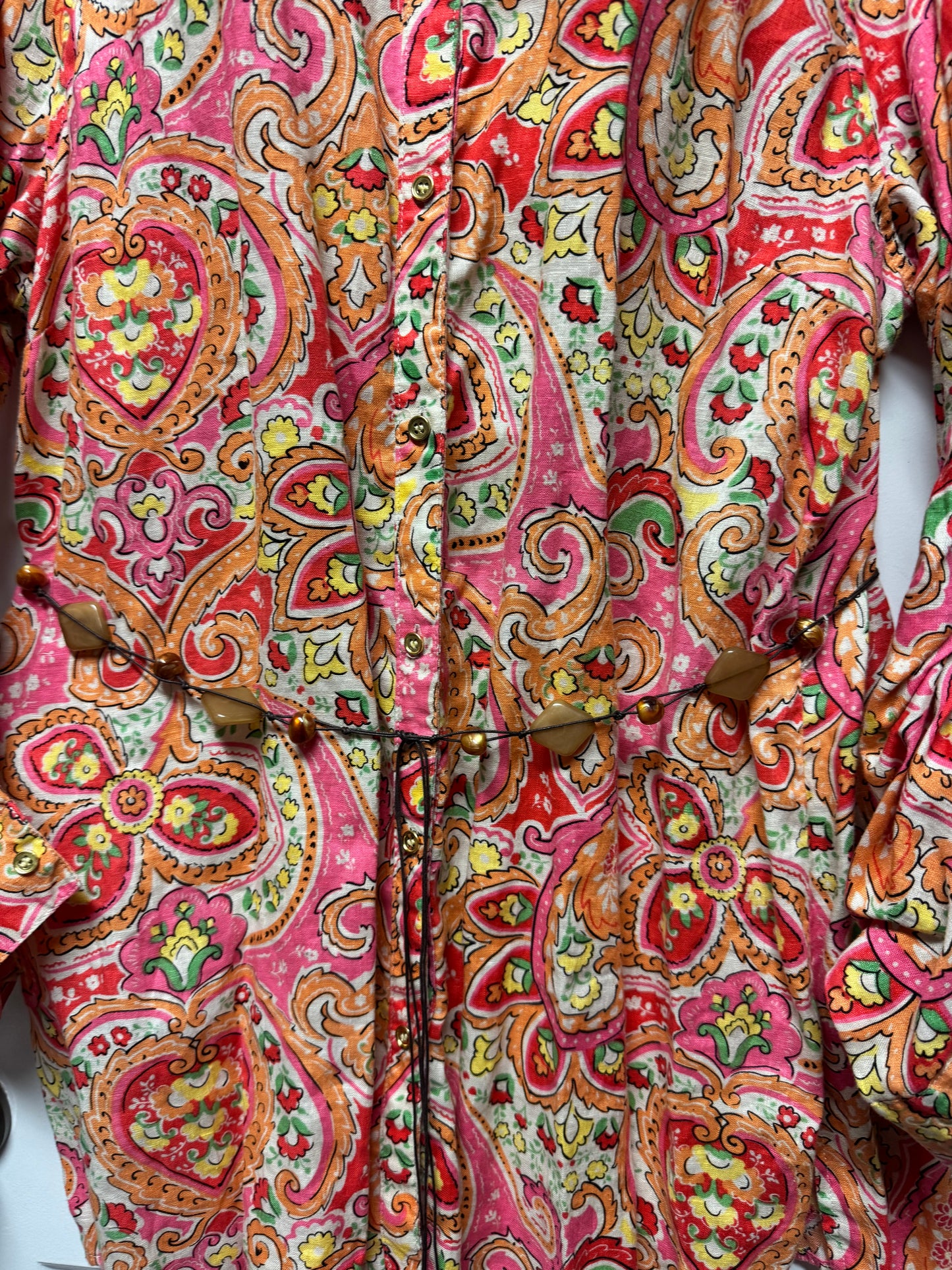 Charter Club Women’s XL Pink Orange Paisley Button-Front Shirt Dress Y2K Casual