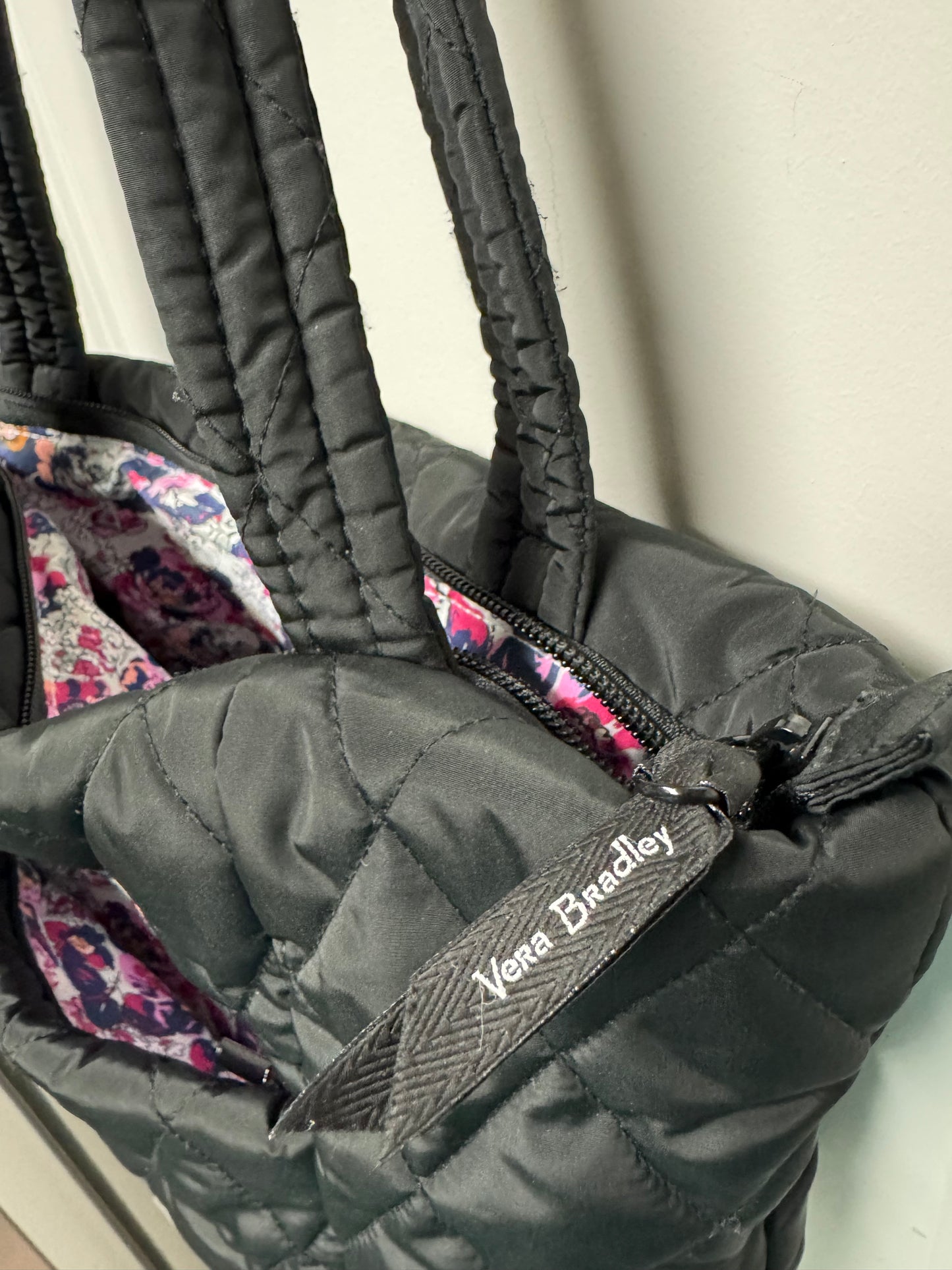Vera Bradley Original Zip Tote Bag Moonless Night Black Quilted Nylon Medium